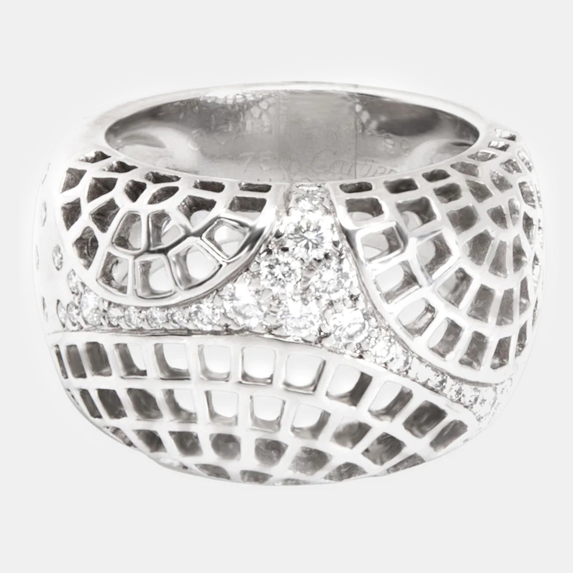 

Cartier 18K White Gold, 0.45 Ctw Broiderie Diamond Dome Ring