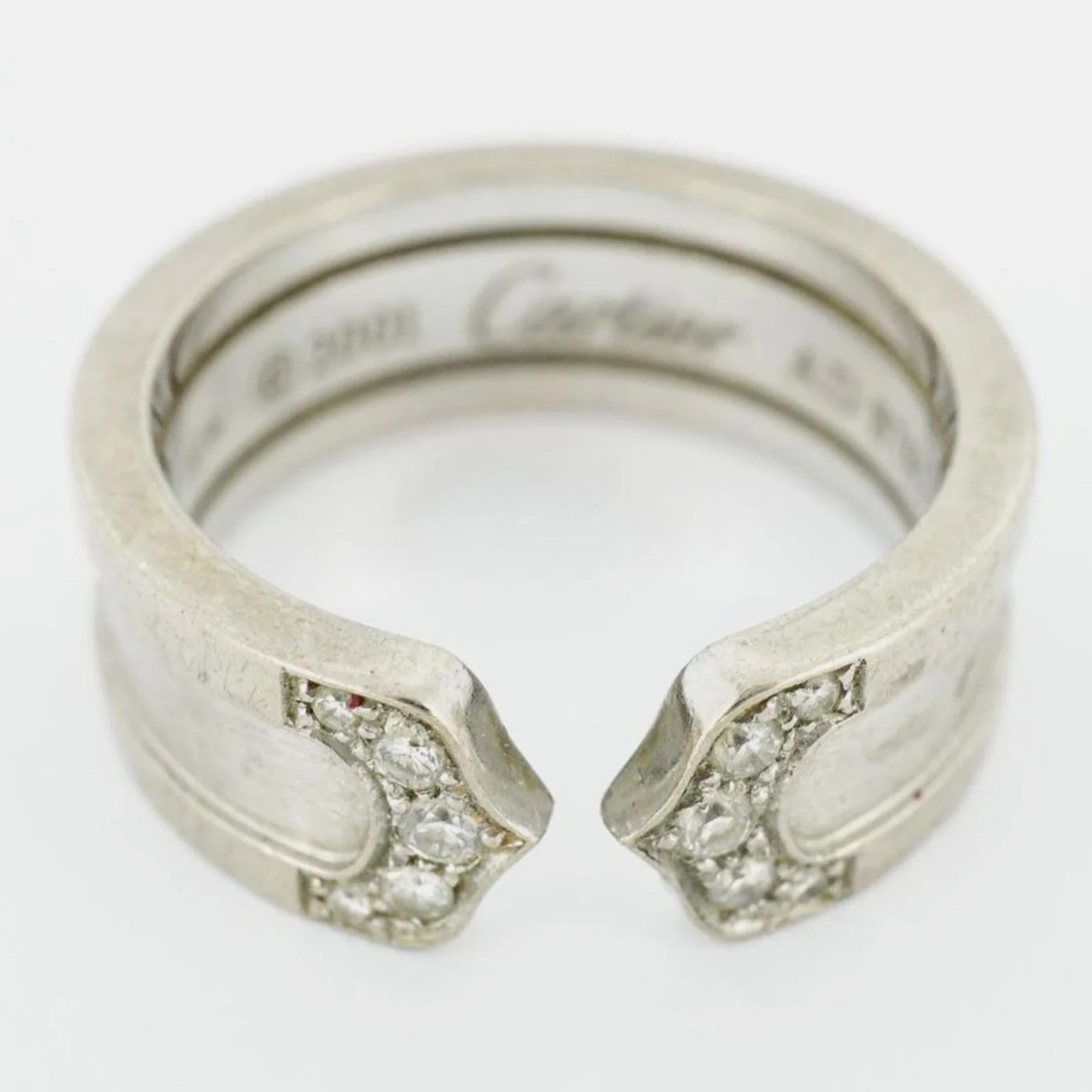 

Cartier 18K White Gold and Diamond Double C De Cartier Band Ring EU 48