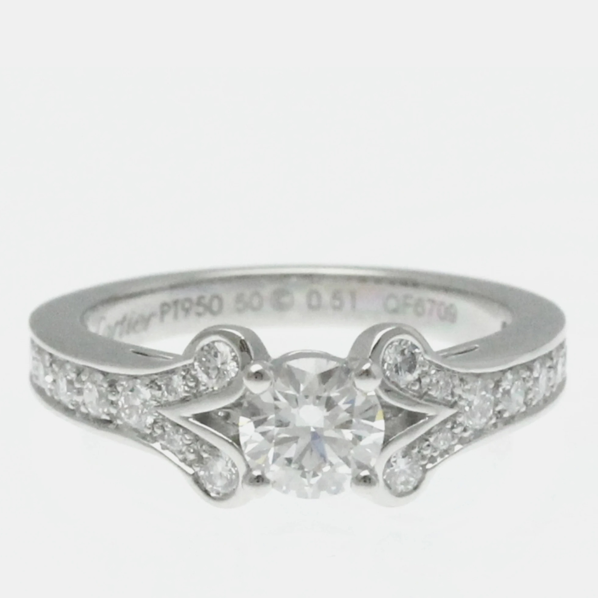 Pre-owned Cartier Platinum And Diamond Ballerine Solitaire Ring Eu 50