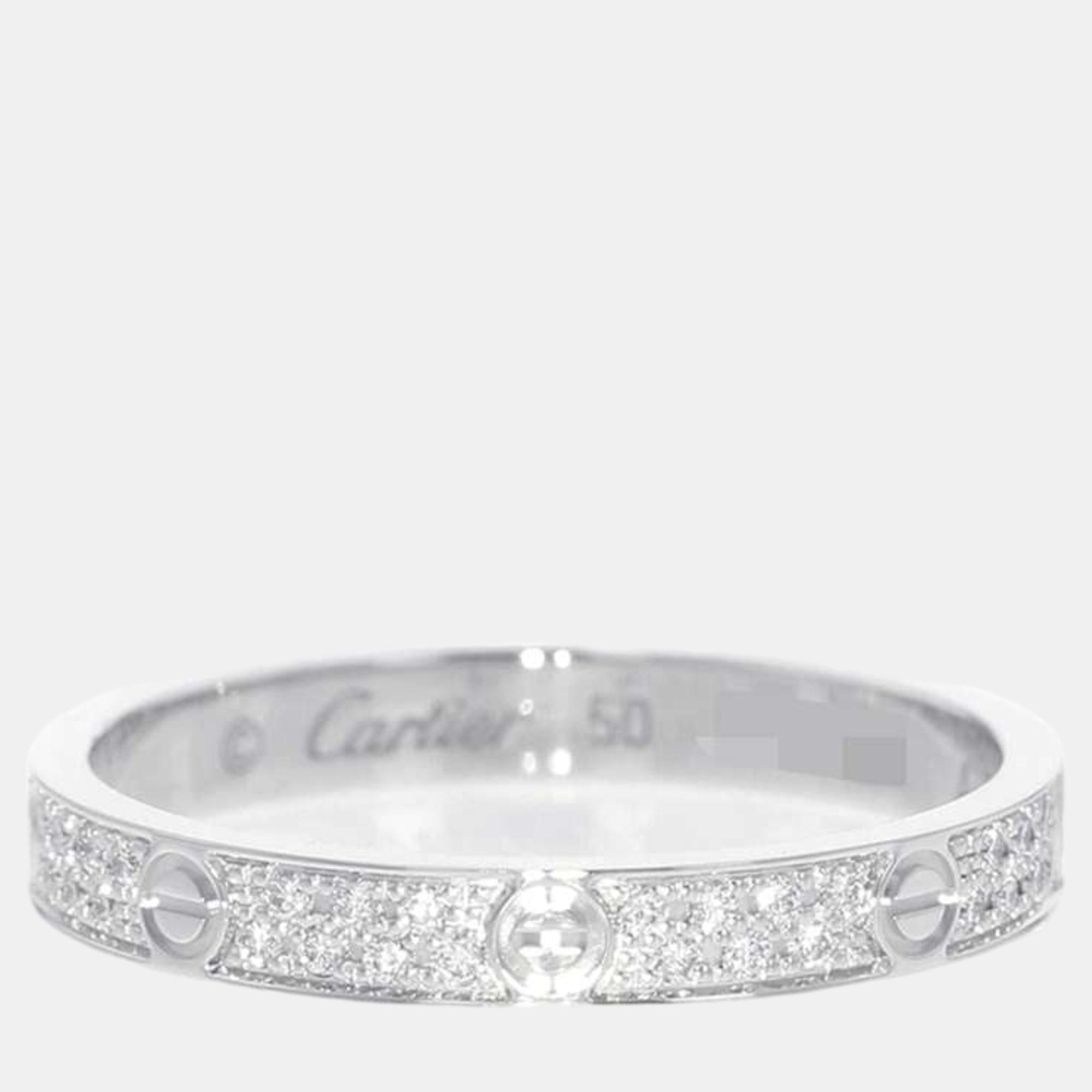 

Cartier 18K White Gold and Diamond Love Band Ring EU 50