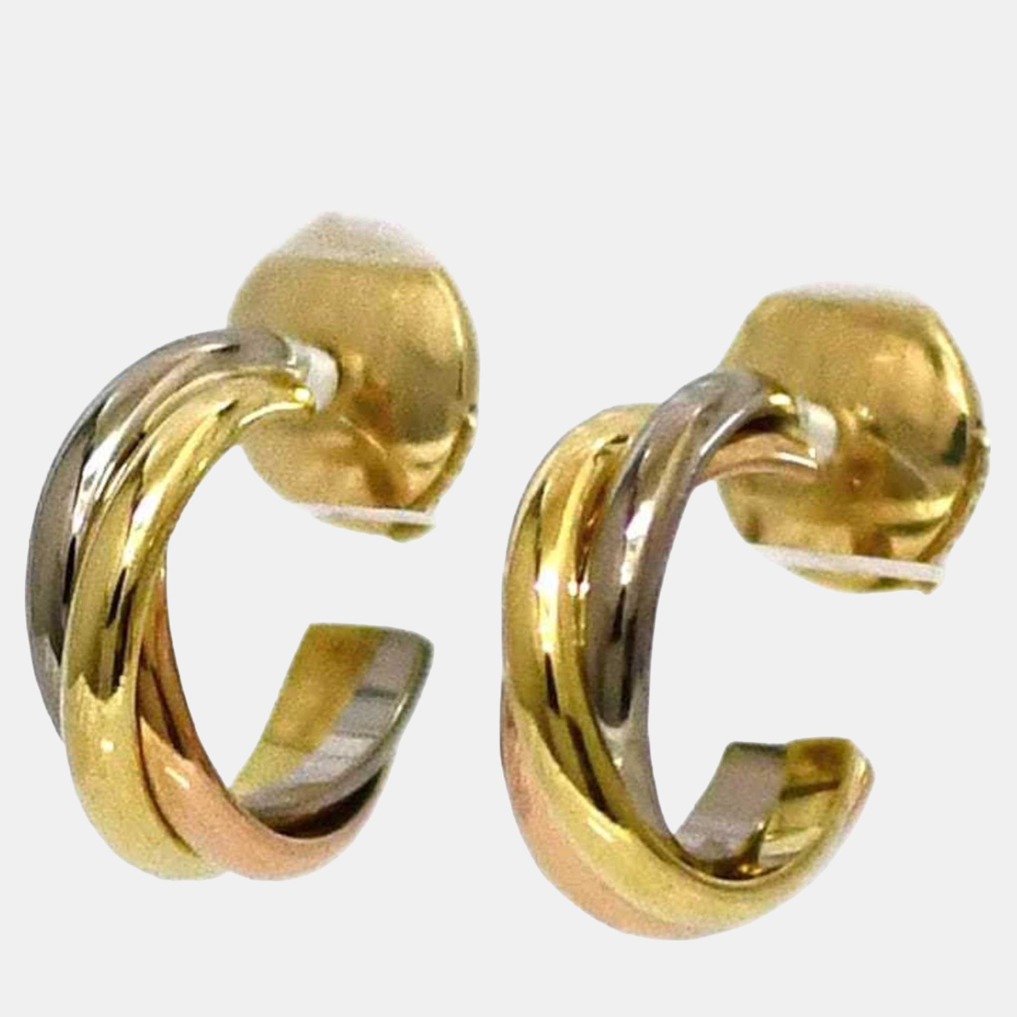 Pre-owned Cartier 18k Yellow Rose White Gold Trinity Hoop Earrings
