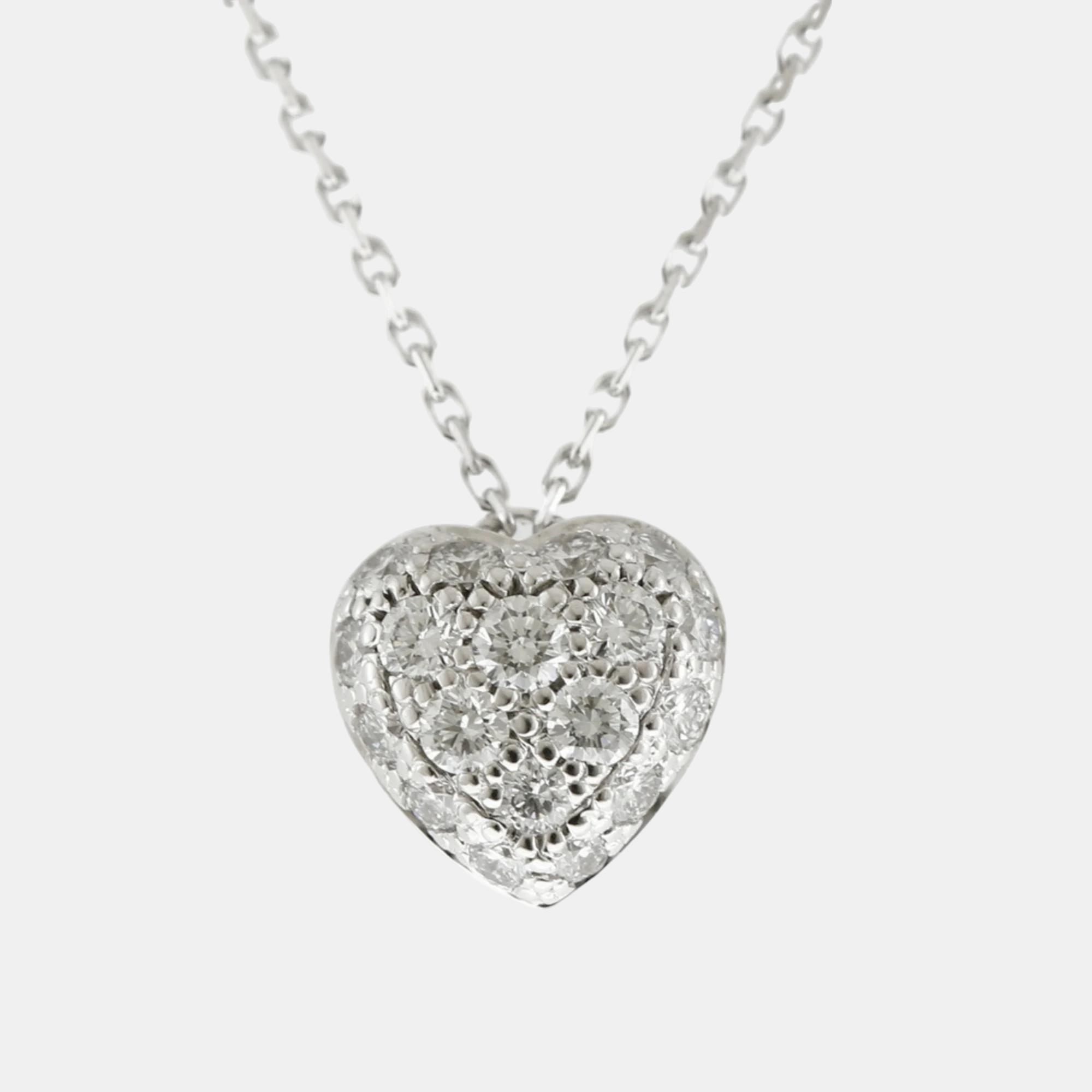 Pre-owned Cartier 18k White Gold And Diamond Heart Pendant Necklace
