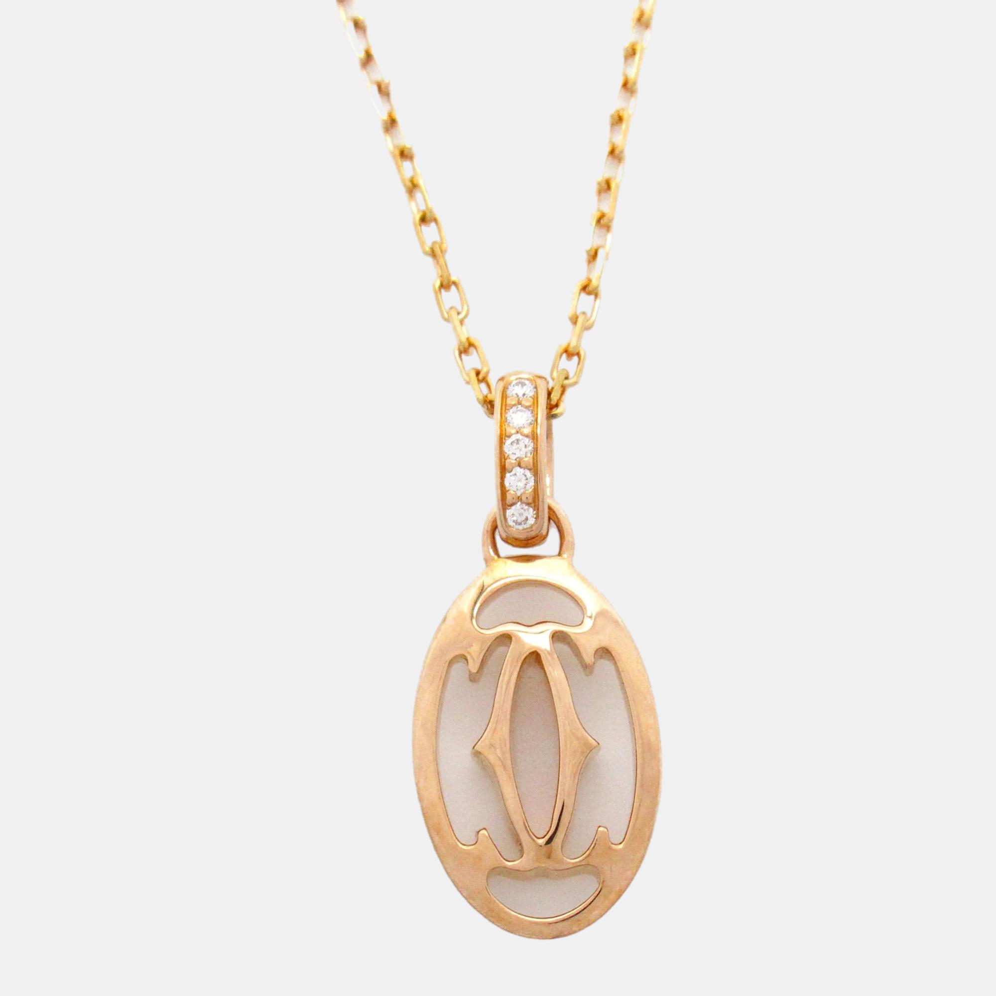 Pre-owned Cartier 18k Rose Gold And Diamond Double C Pendant Necklace