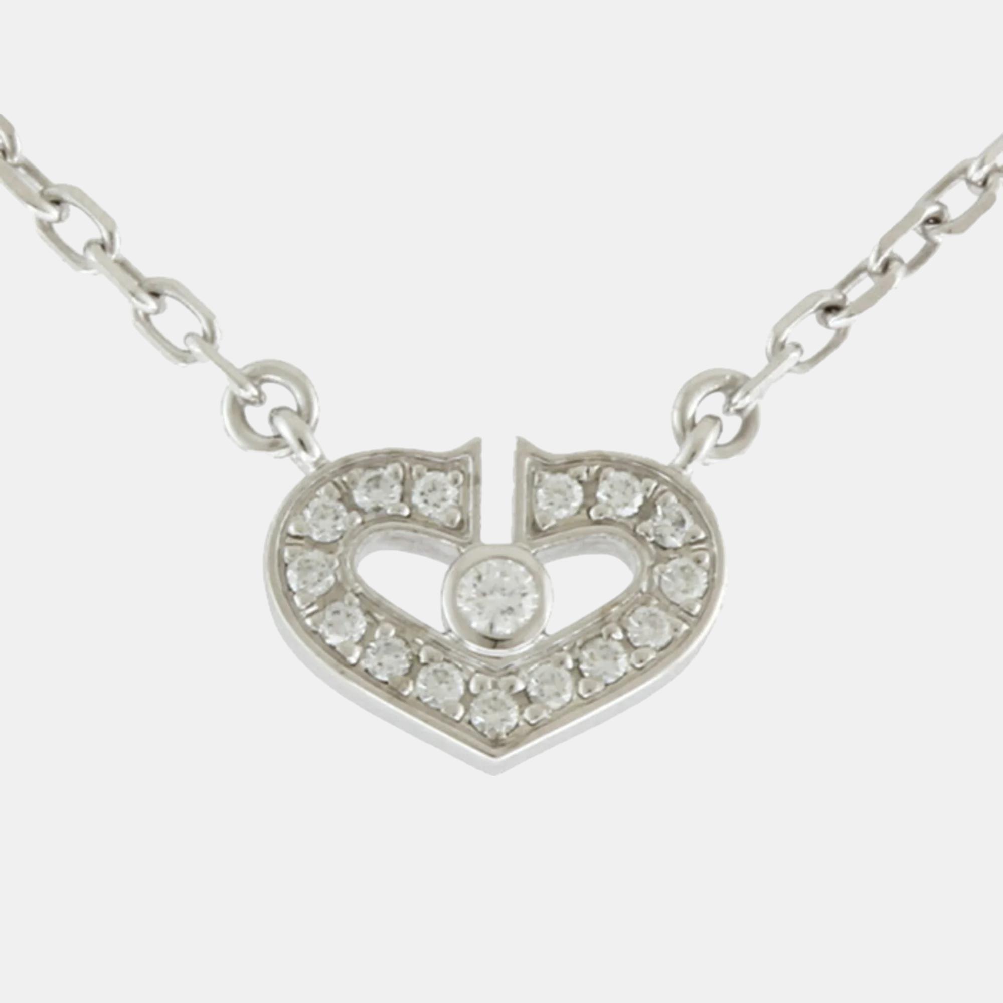 Pre-owned Cartier 18k White Gold And Diamond Heart C Pendant Necklace