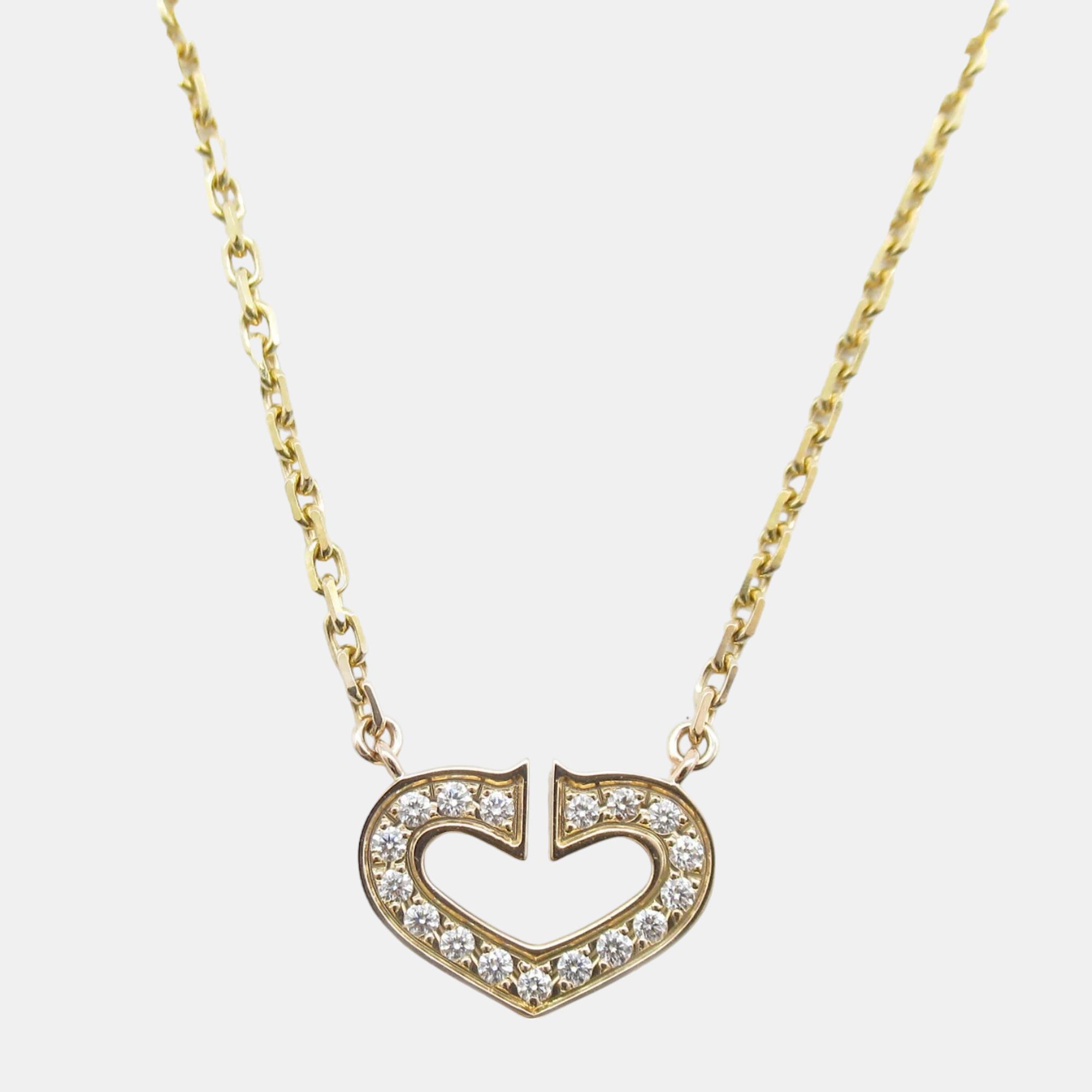 Pre-owned Cartier 18k Rose Gold And Diamond Heart C Pendant Necklace