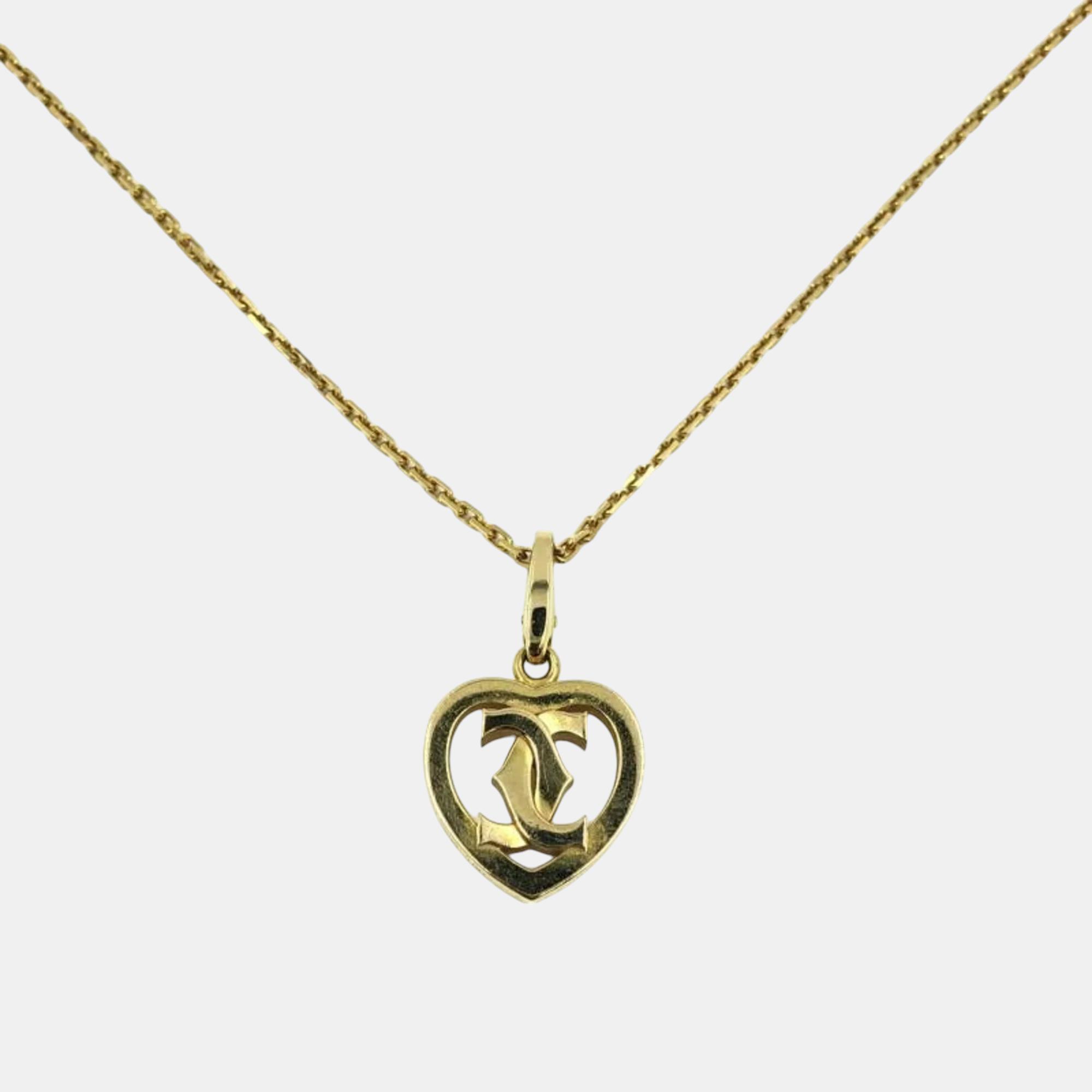 Pre-owned Cartier 18k Yellow Gold Heart C Pendant Necklace