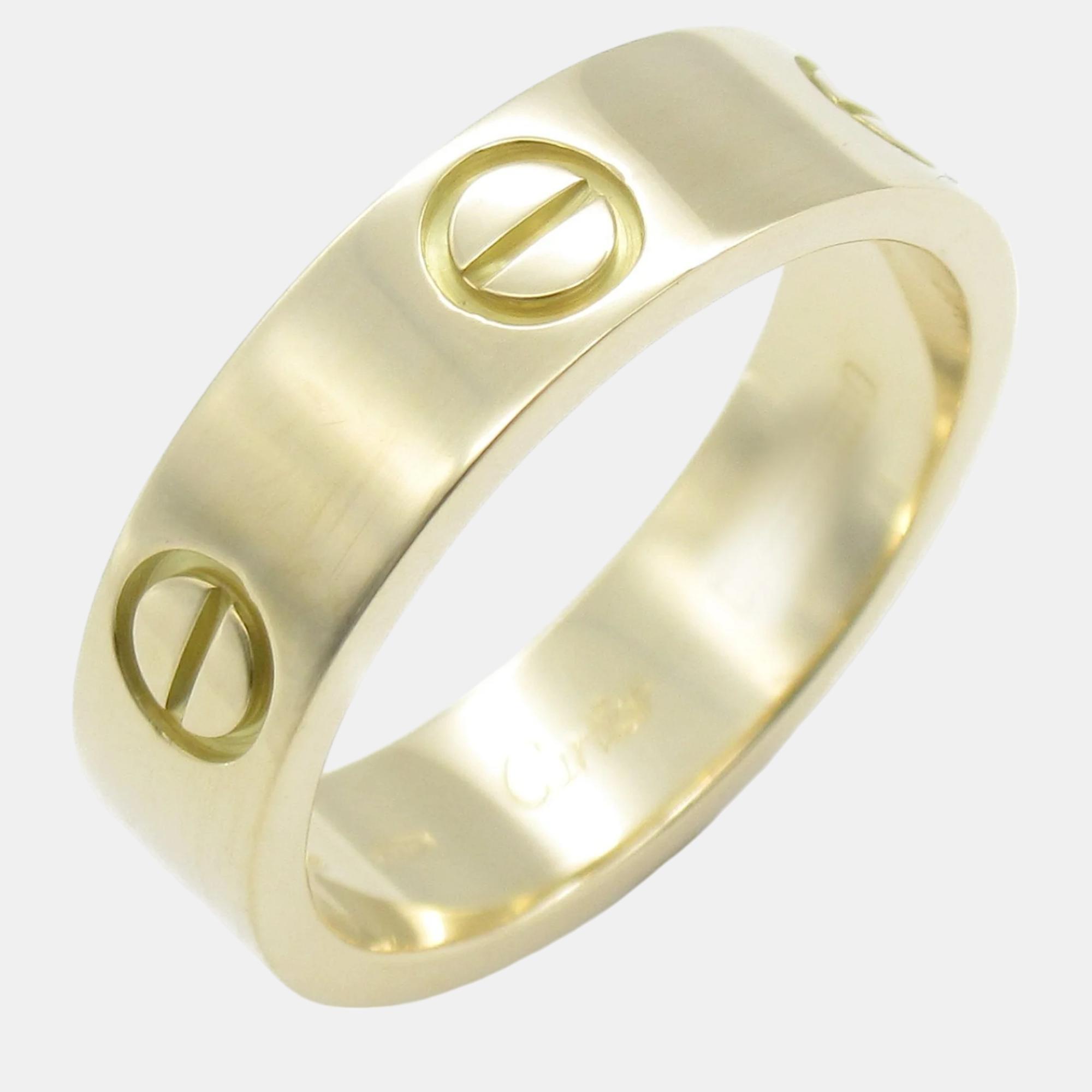 Pre-owned Cartier 18k Yellow Gold Love Band Ring Eu 56