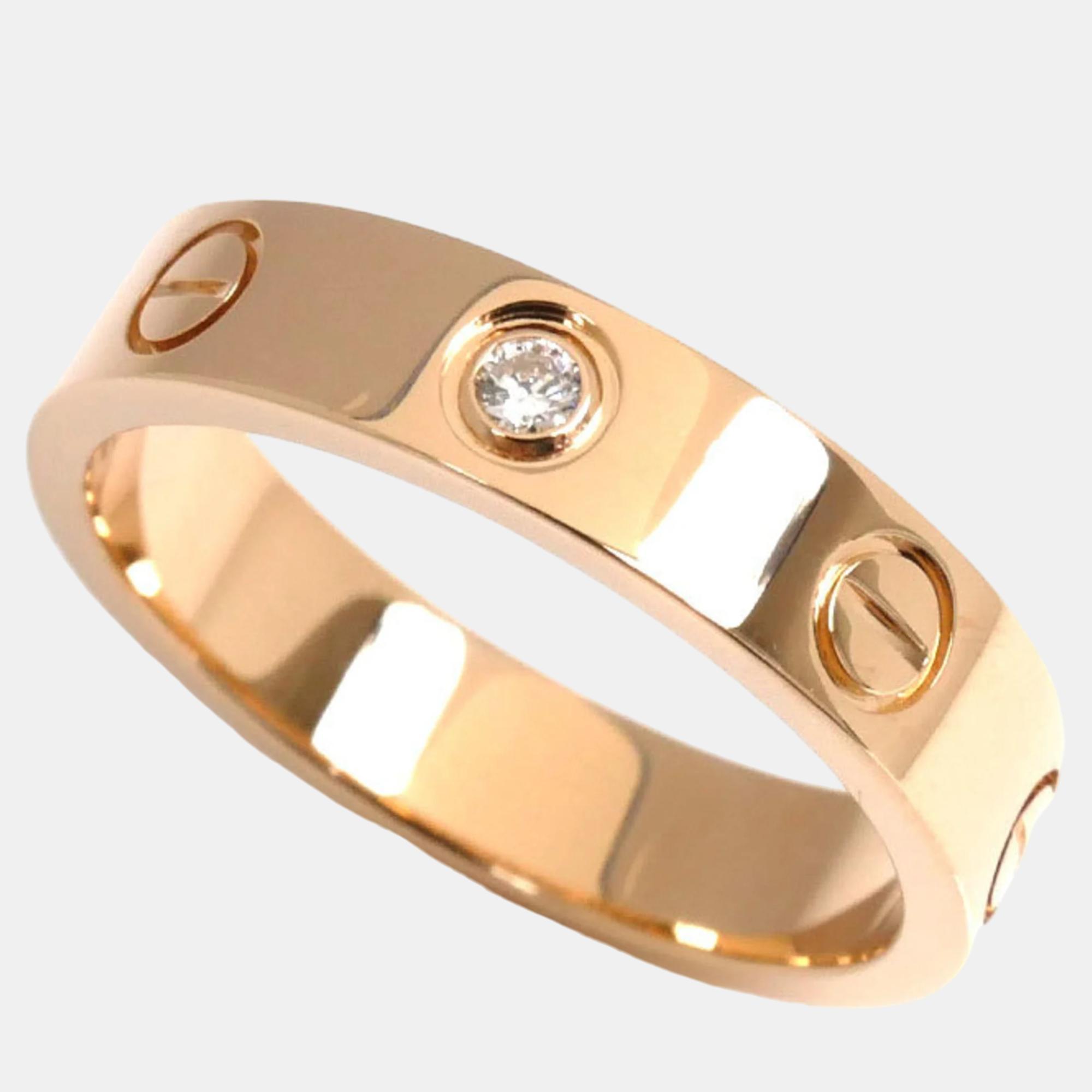 Pre-owned Cartier 18k Rose Gold And Diamond Love Band Ring Eu 49