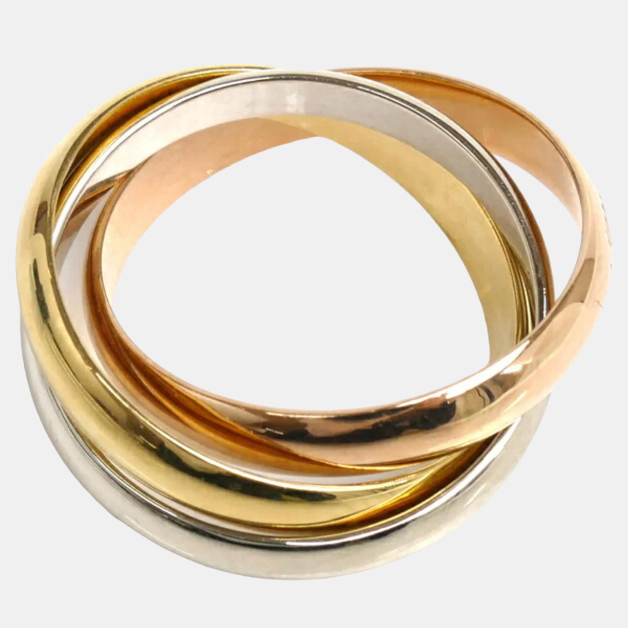 

Cartier 18K Rose Gold, White Gold, Yellow Gold Trinity Band Ring EU 55