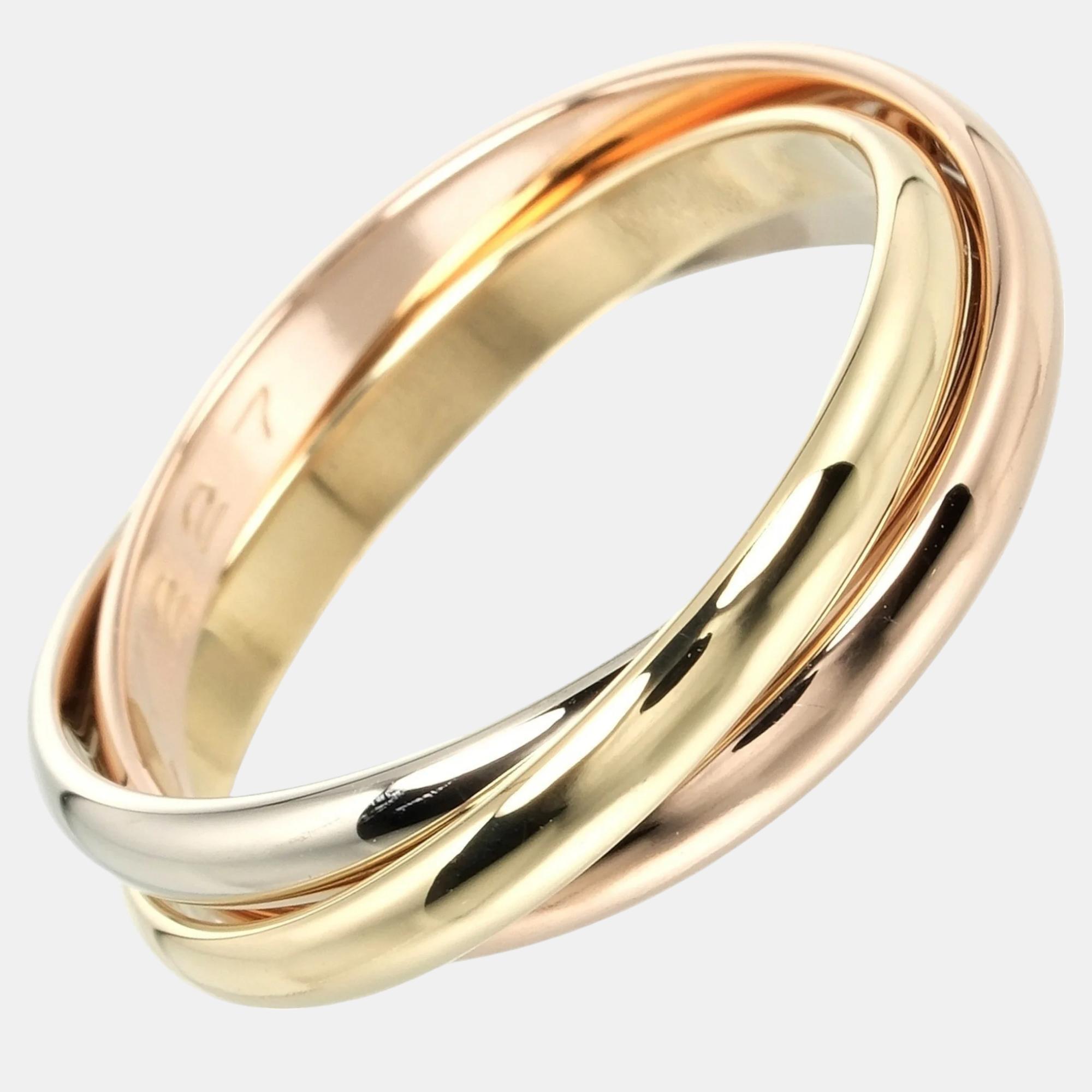 

Cartier 18K Rose Gold, White Gold, Yellow Gold Trinity Band Ring EU 55