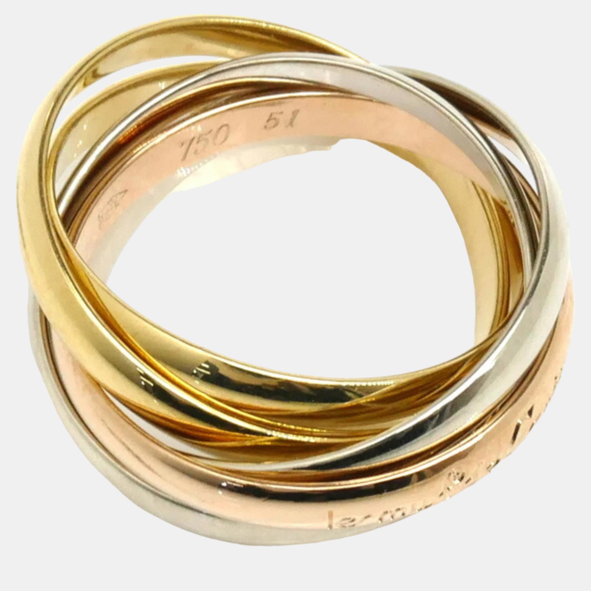

Cartier 18K Rose Gold, White Gold, Yellow Gold Trinity Band Ring EU 51