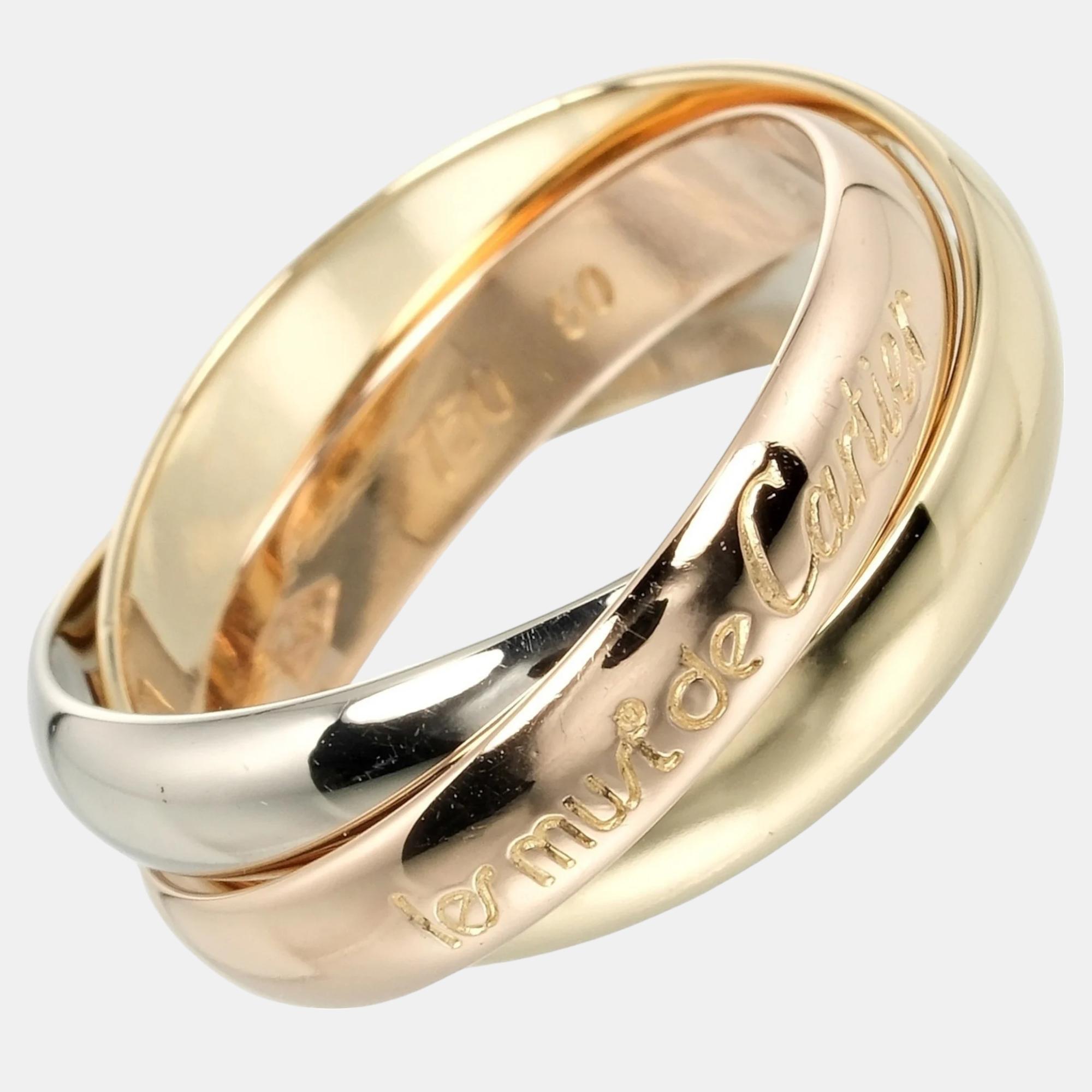 

Cartier 18K Rose Gold, White Gold, Yellow Gold Trinity Band Ring EU 50