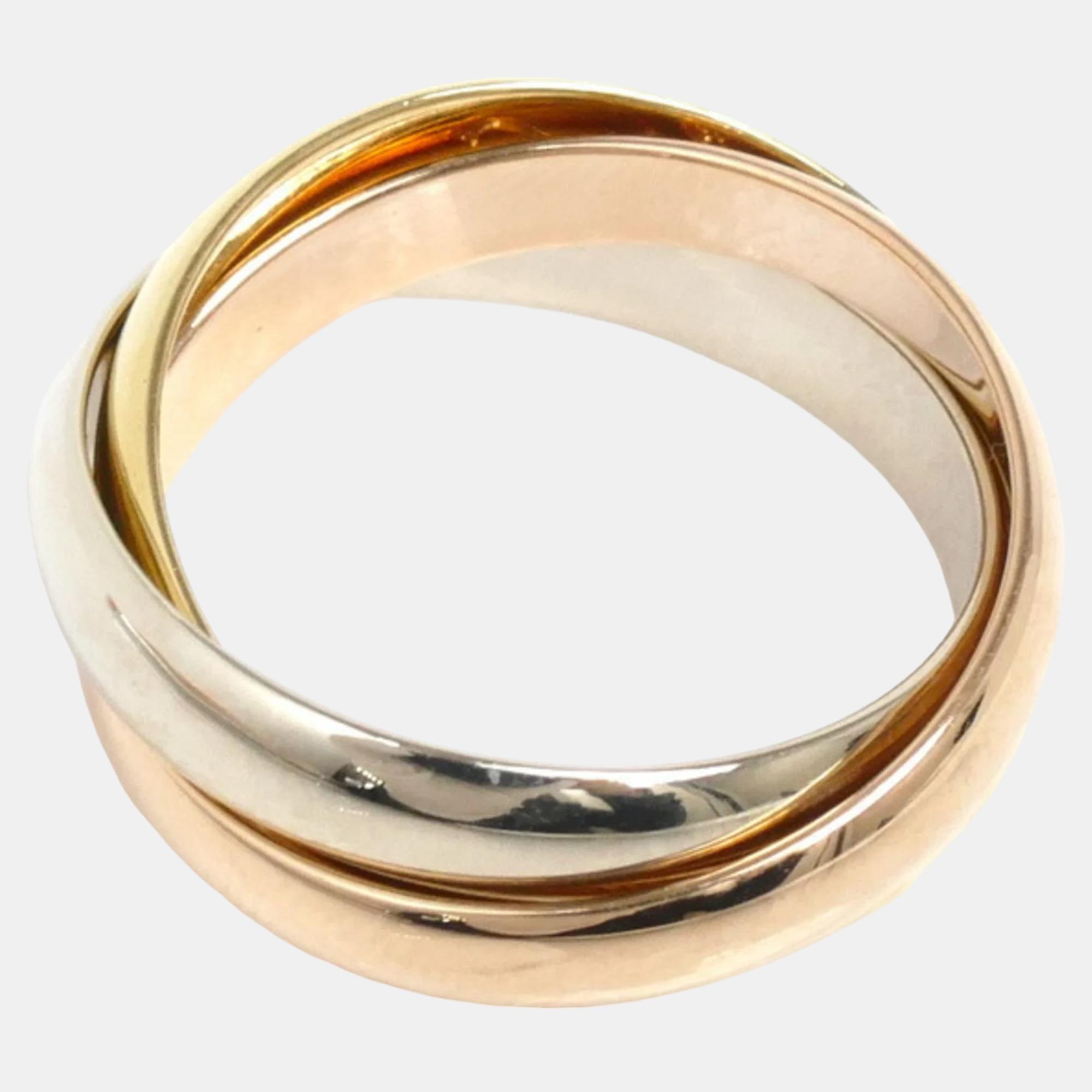 

Cartier 18K Rose Gold, White Gold, Yellow Gold Trinity Band Ring EU 51