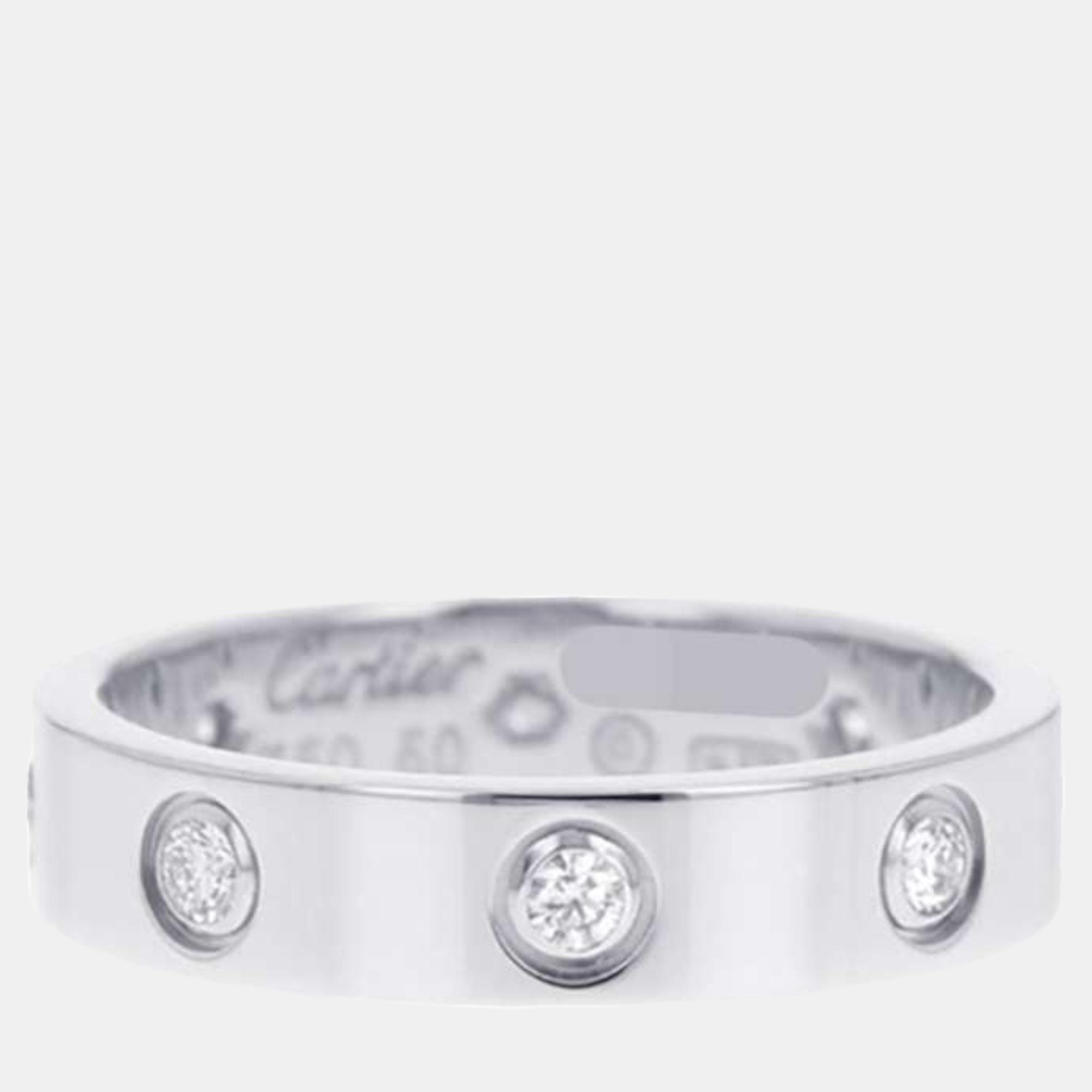 

Cartier 18K White Gold and Diamond Love Band Ring EU 50