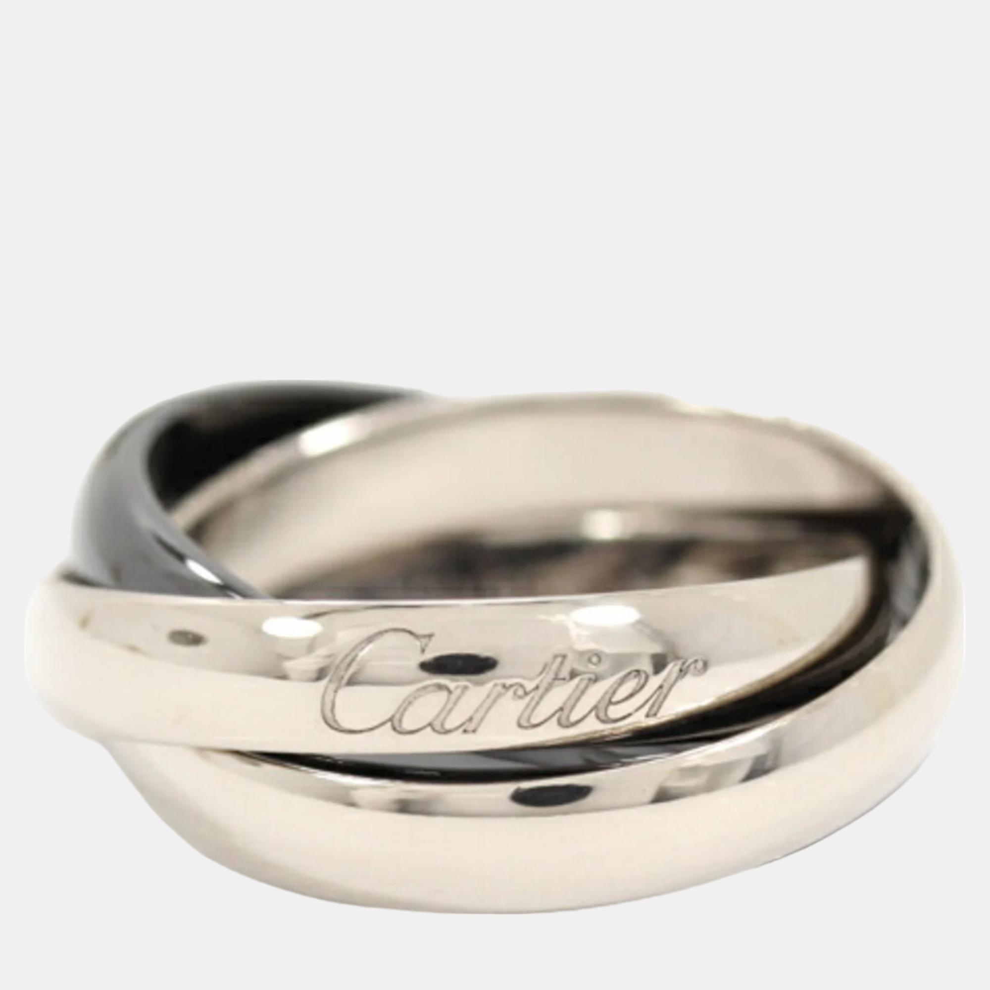 

Cartier 18K White Gold and Ceramic Trinity Band Ring EU 50