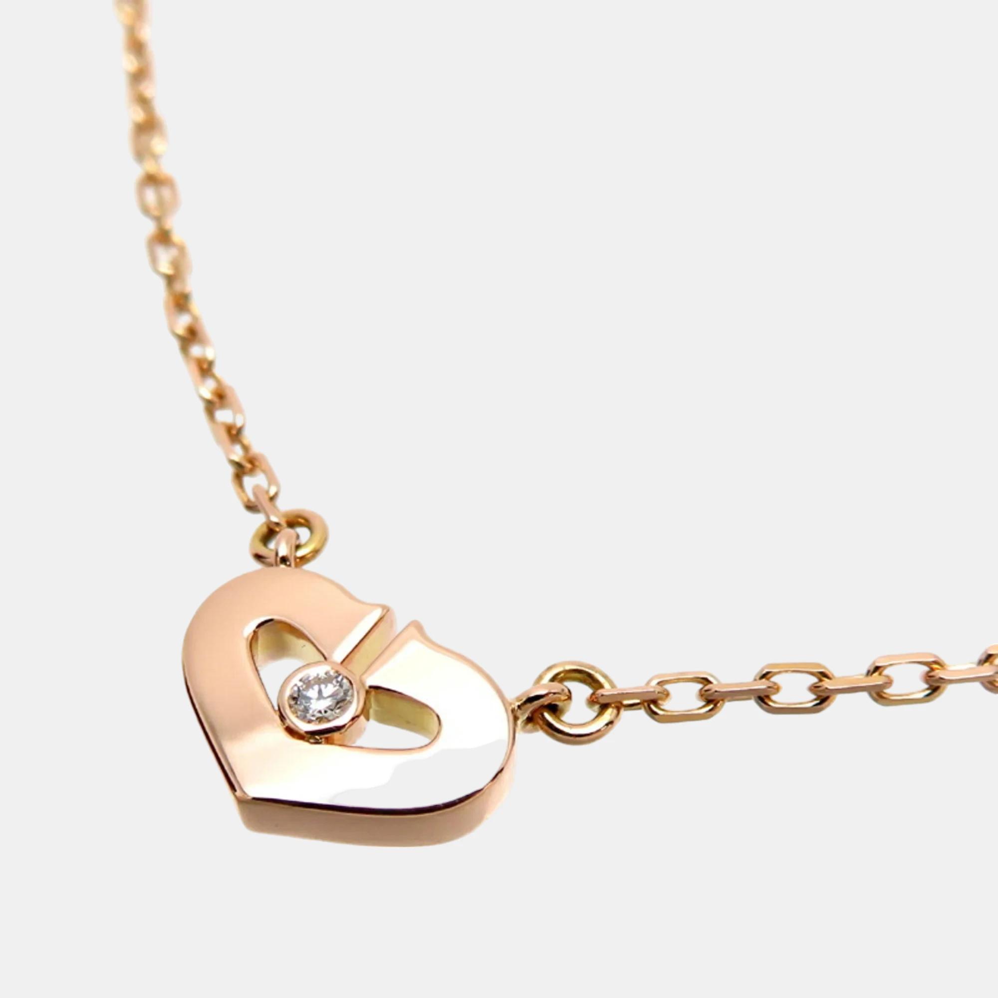 

Cartier 18K Rose Gold and Diamond Heart C De Cartier Pendant Necklace