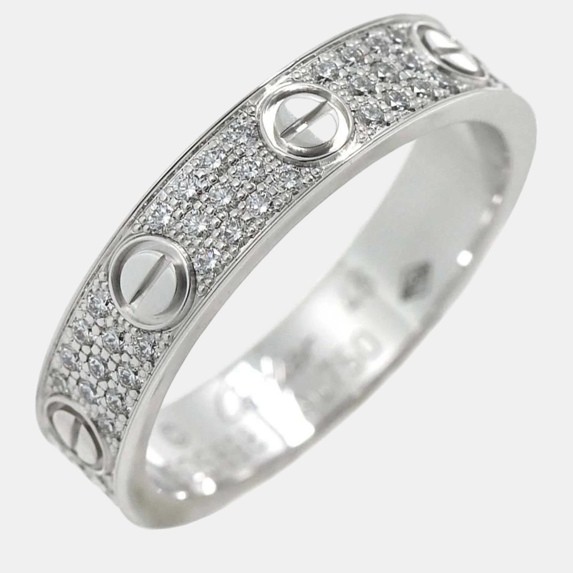 

Cartier 18K White Gold and Diamond Paved Love Band Ring EU 48