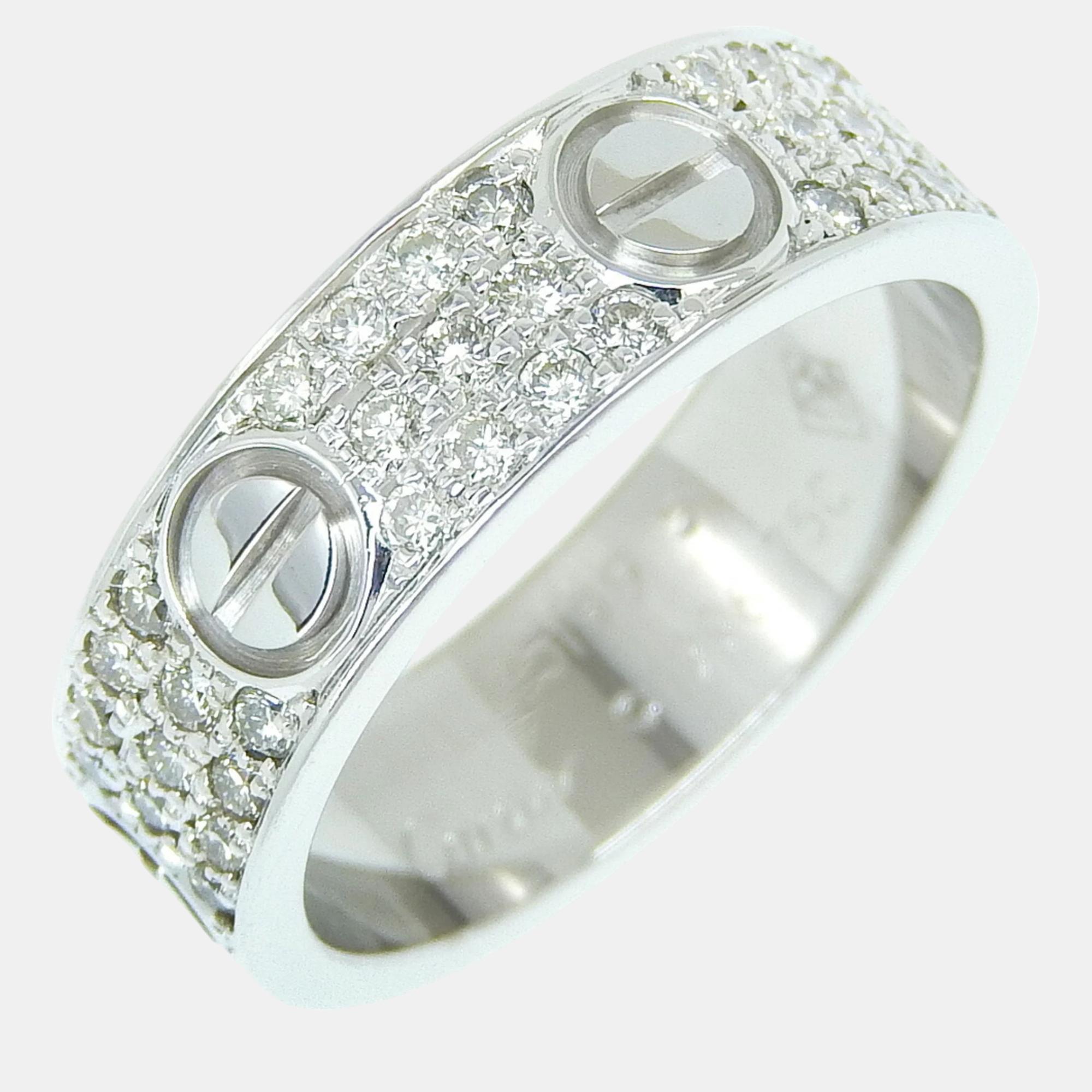 

Cartier 18K White Gold and Diamond Paved Love Band Ring EU 51