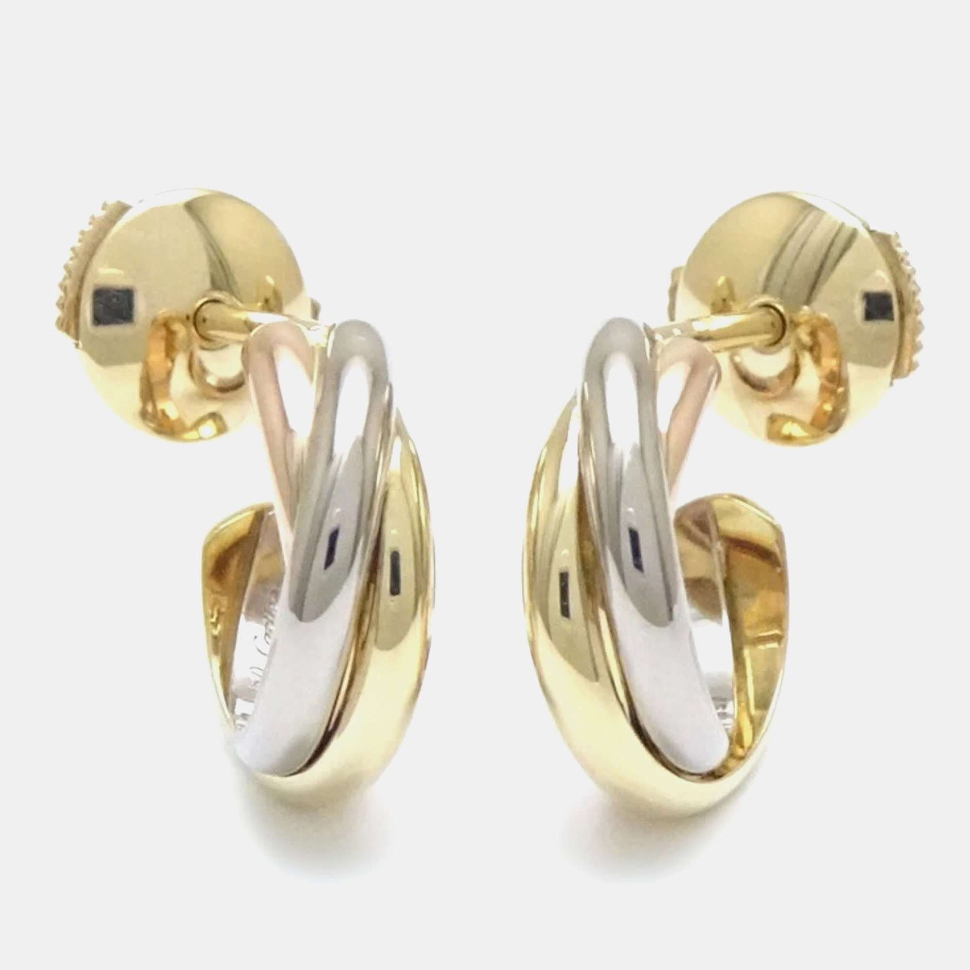 Pre-owned Cartier 18k Yellow Rose White Trinity Gold Earrings