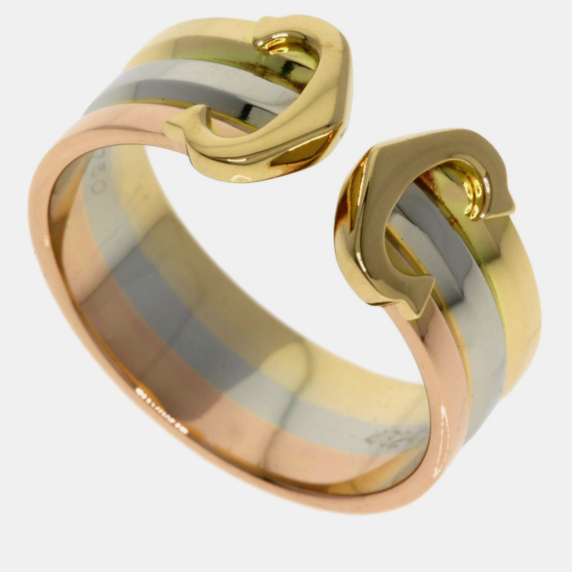 

Cartier 18K Yellow, Rose and White Gold C De Cartier Band Ring EU 48