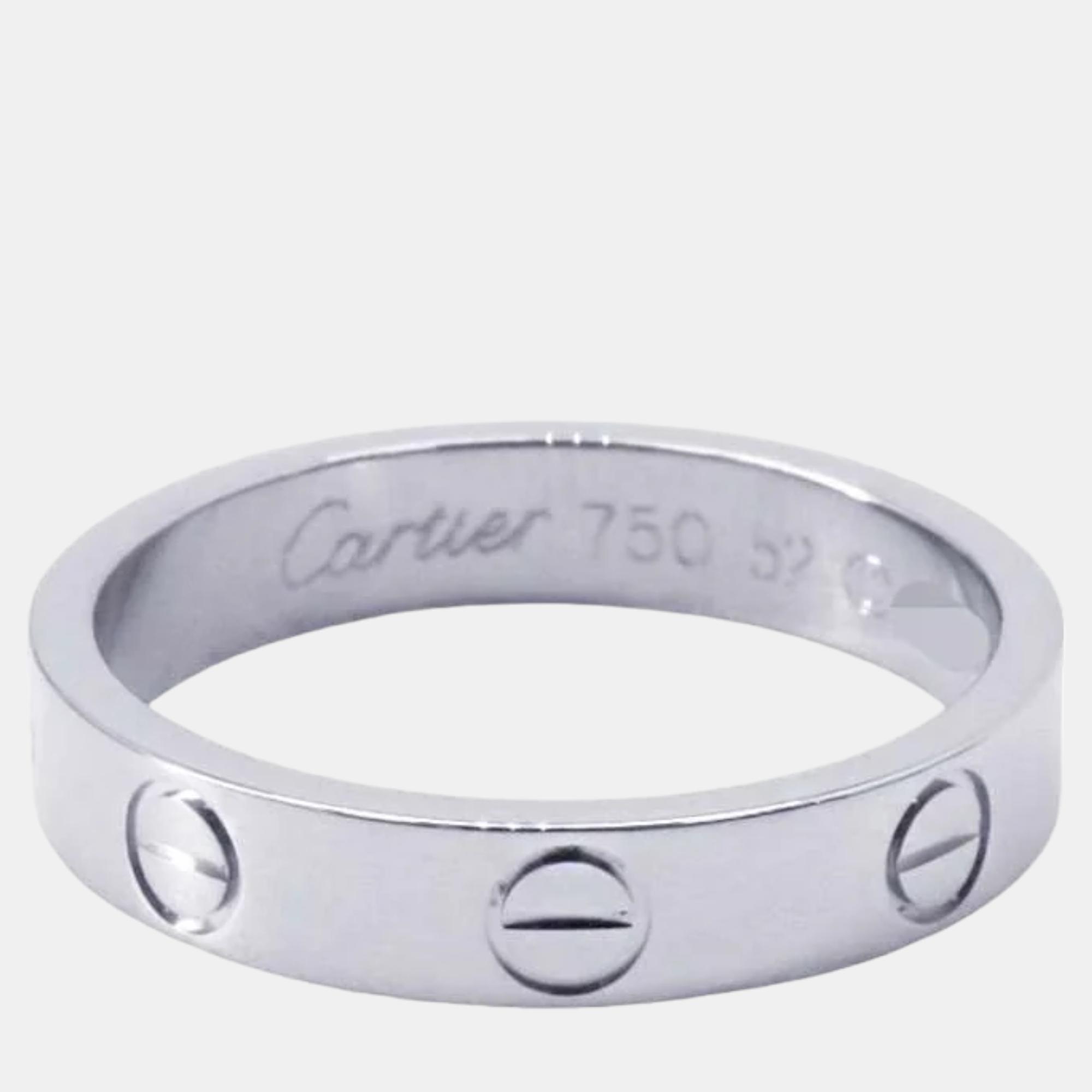 Pre-owned Cartier 18k White Gold Love Band Ring Eu 52