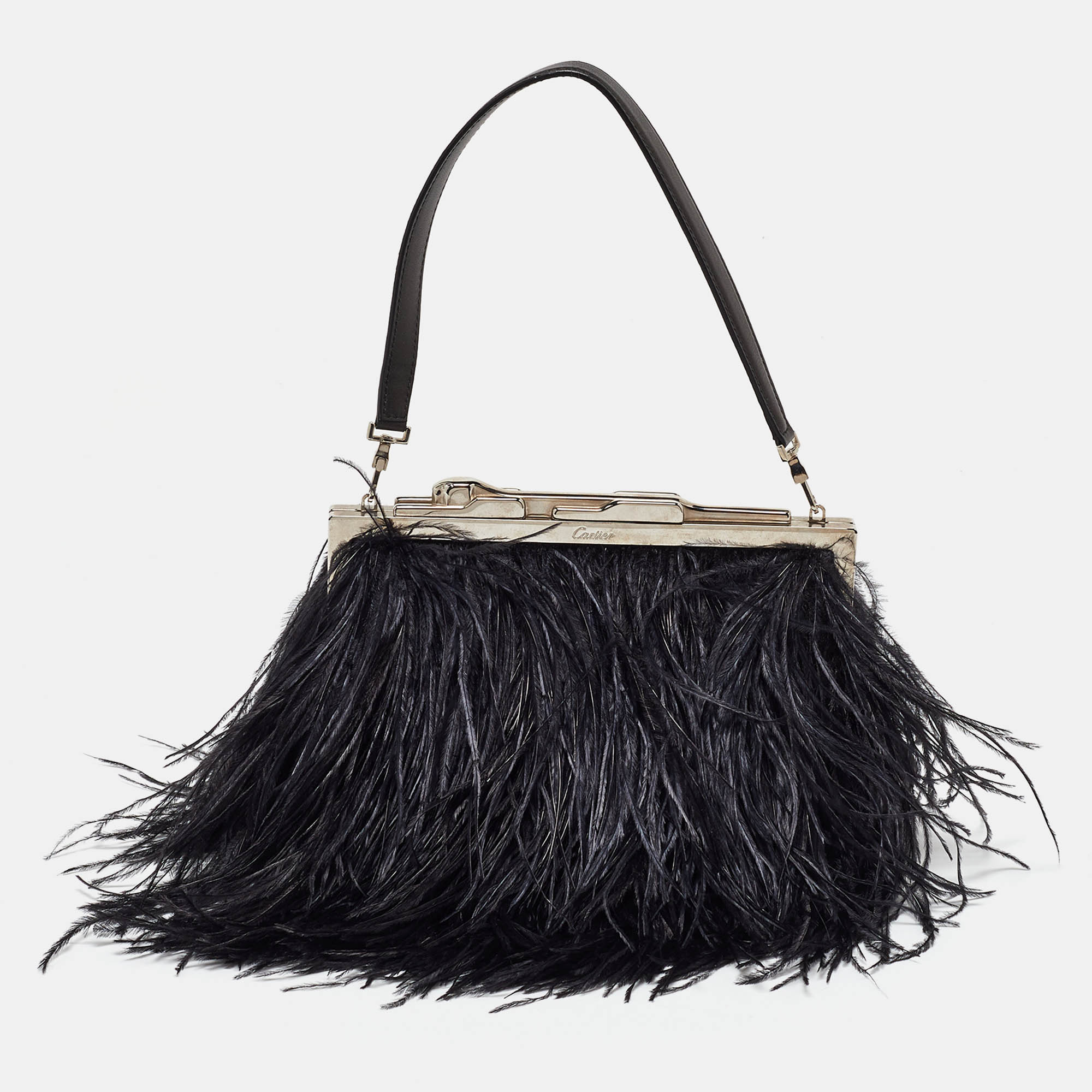 

Cartier Black Ostrich Feather and Leather Clutch