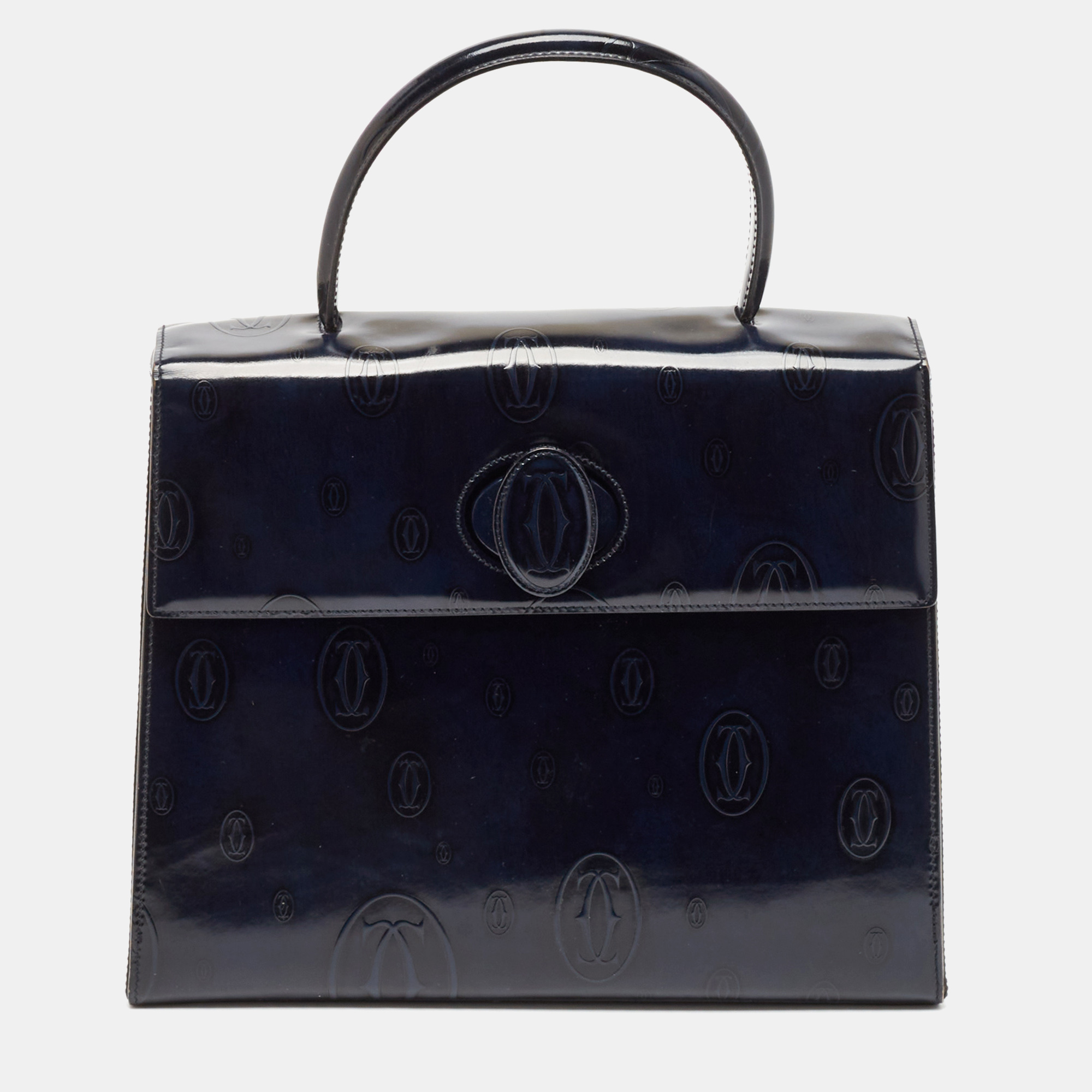 

Cartier Navy Blue Patent Leather Happy Birthday Top Handle Bag