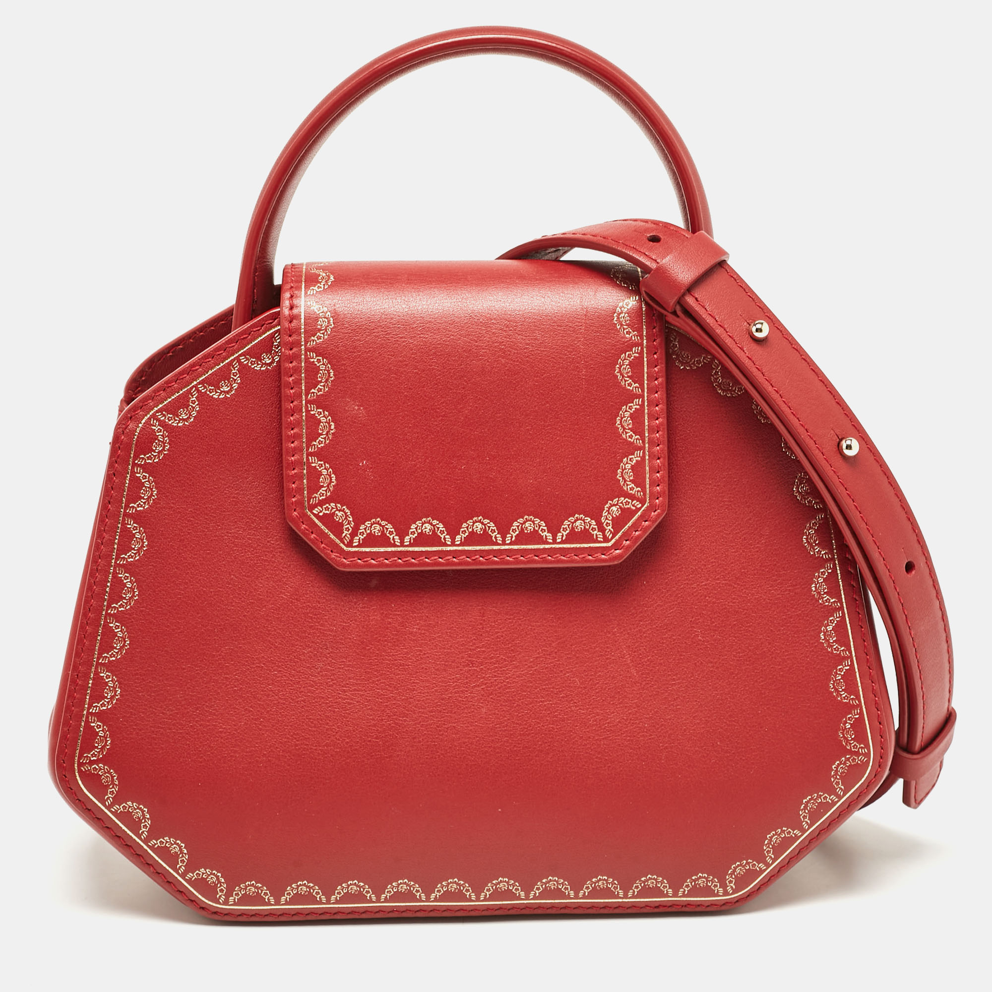 

Cartier Red Leather Mini Guirlande De Cartier Top Handle Bag