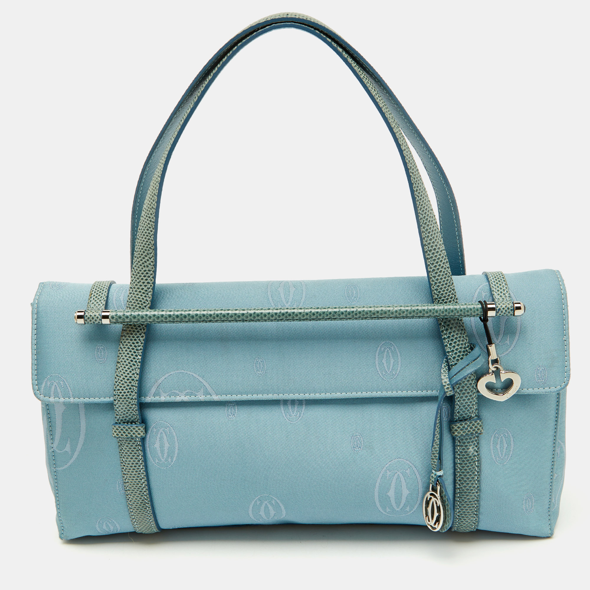 

Cartier Blue Satin and Karung Leather Trimmed Happy Birthday Cabochon Flap Bag