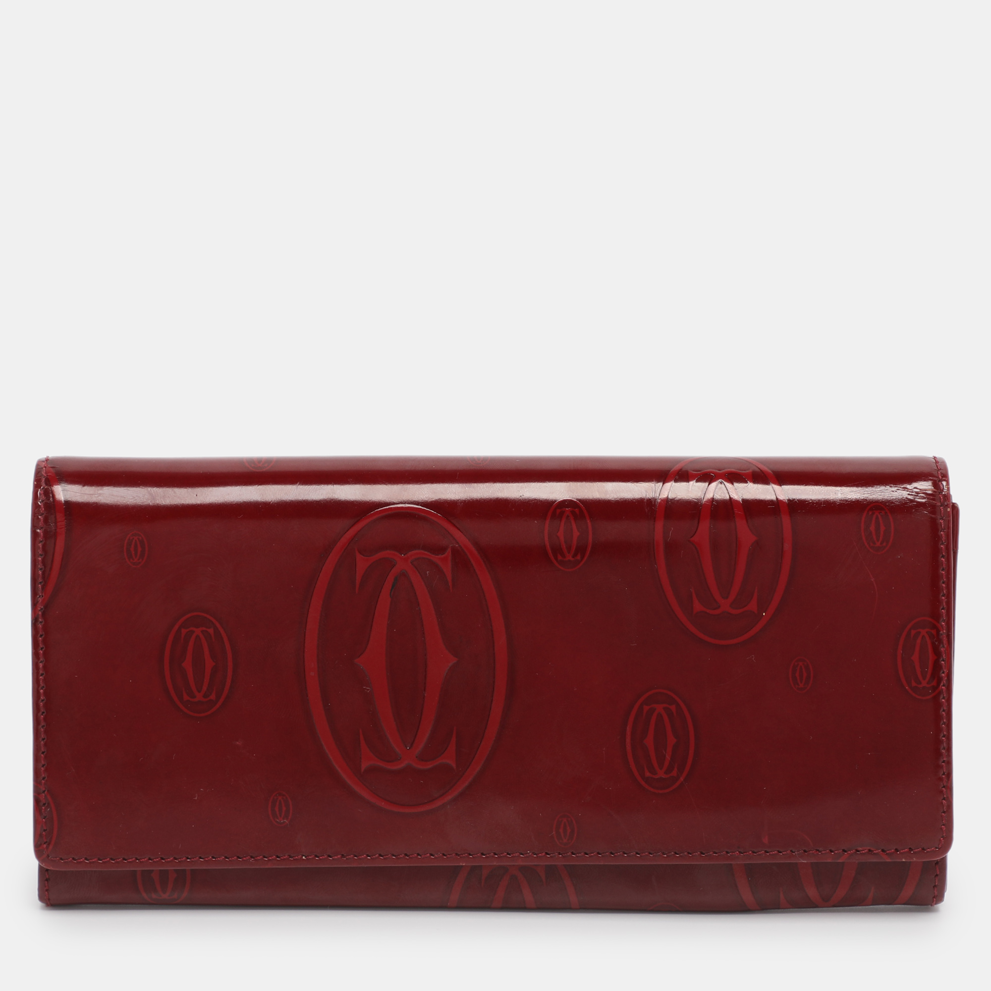 

Cartier Maroon Patent Leather Happy Birthday Continental Wallet, Red