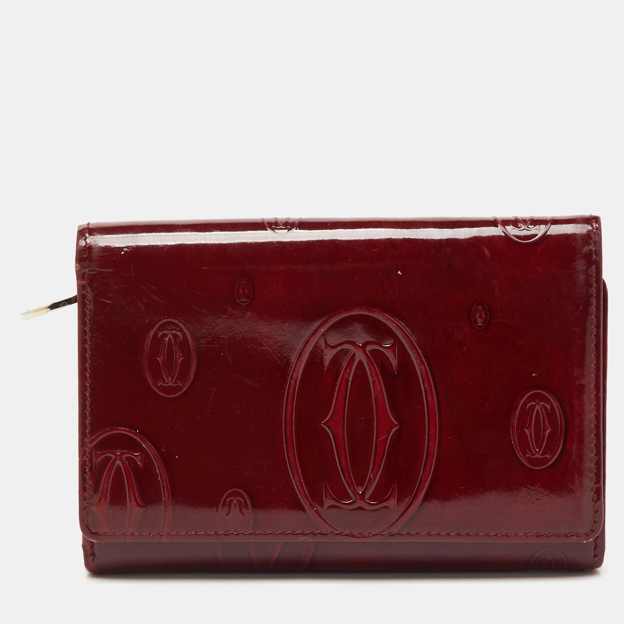 Pre-owned Cartier Burgundy Leather Happy Birthday Compact Wallet