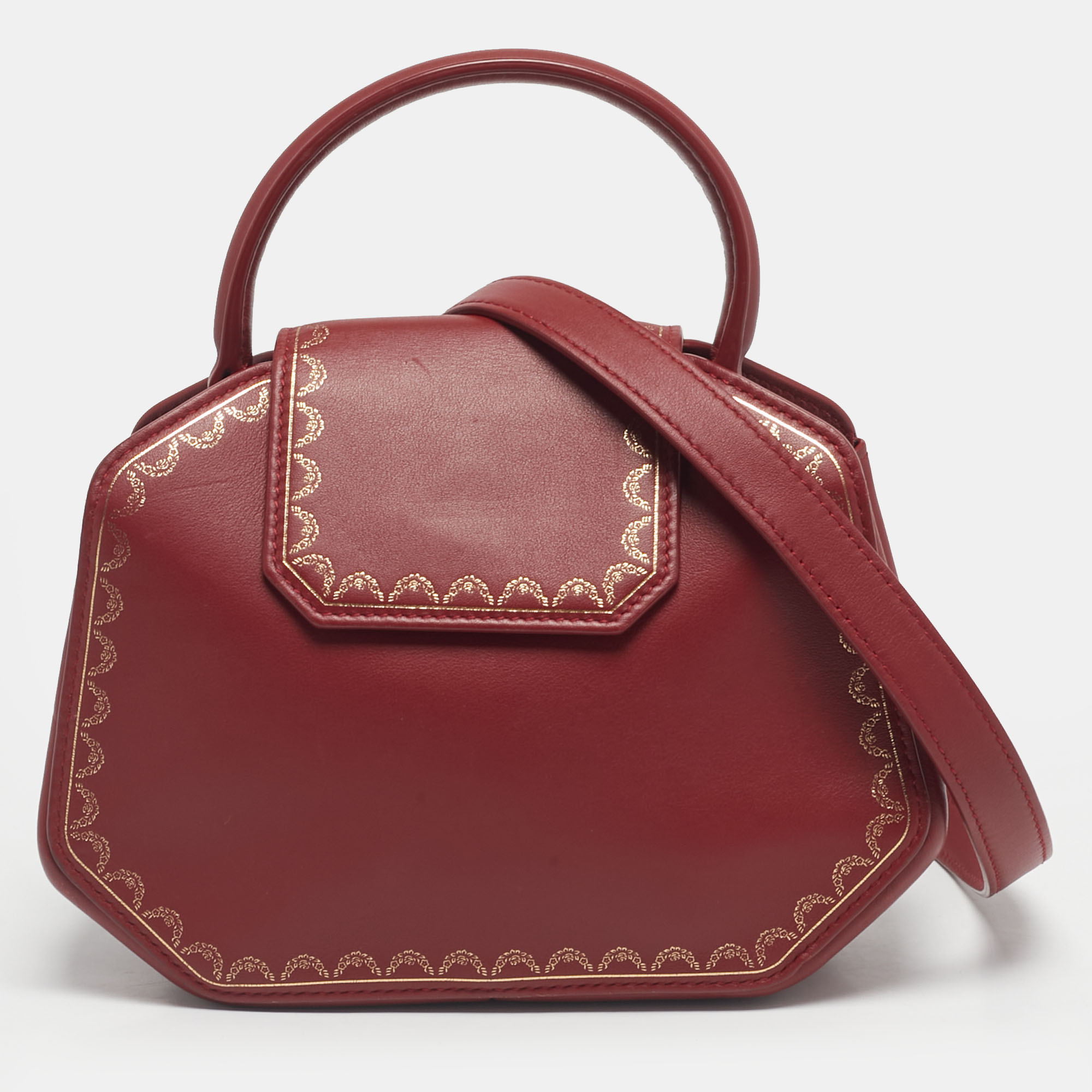 

Cartier Red Leather Mini Guirlande de Cartier Top Handle Bag