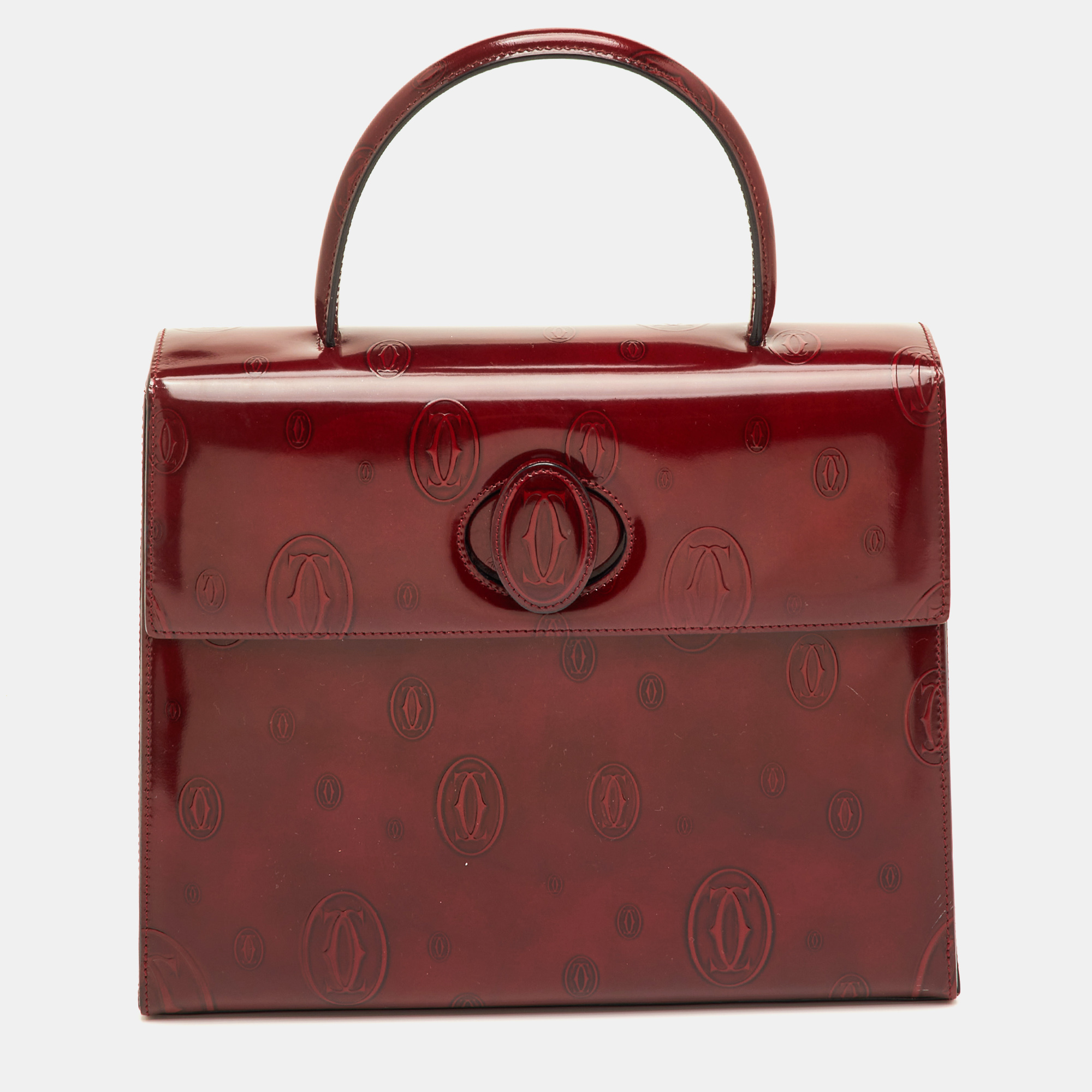 

Cartier Happy Birthday Burgundy Patent Leather Top Handle Bag
