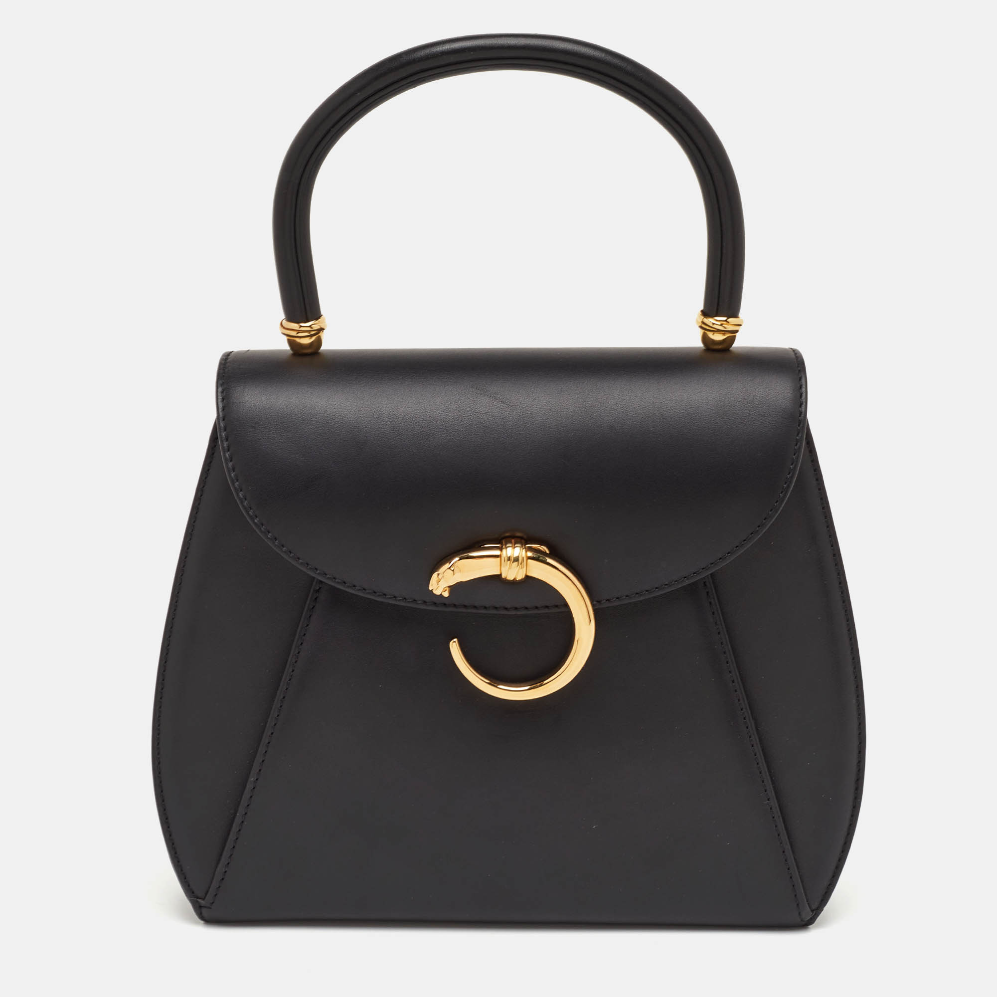 

Cartier Panthere Black Leather Top Handle Bag