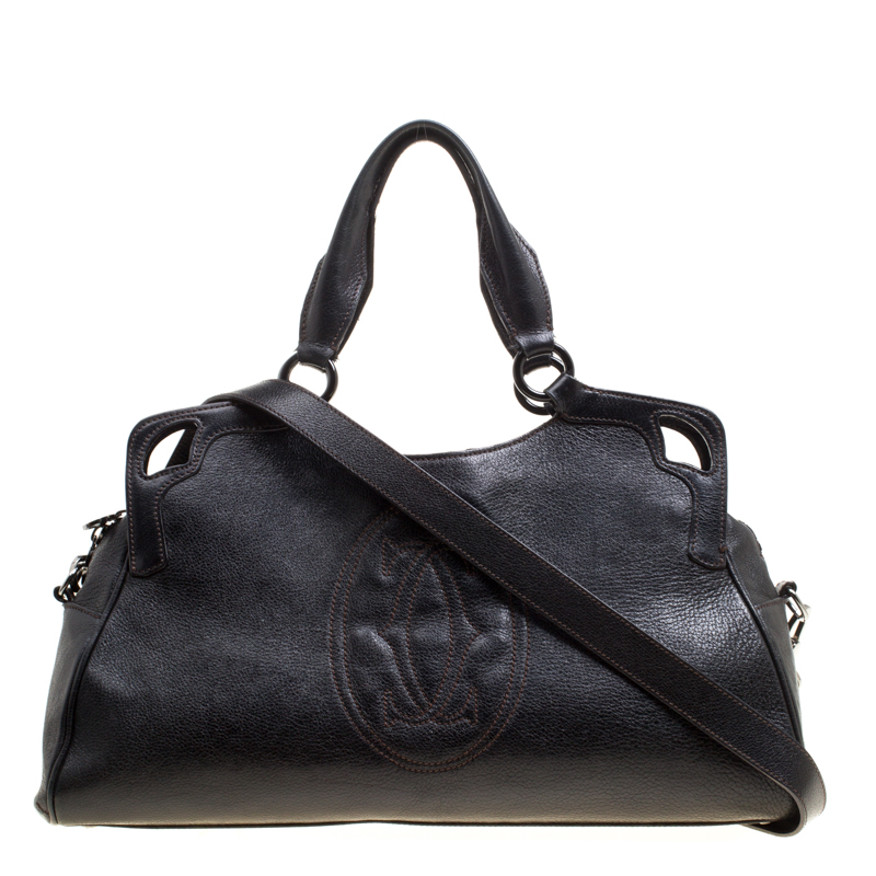 مملوكة مسبقًا Cartier Dark Brown Leather Small Marcello De Cartier Top Handle bag