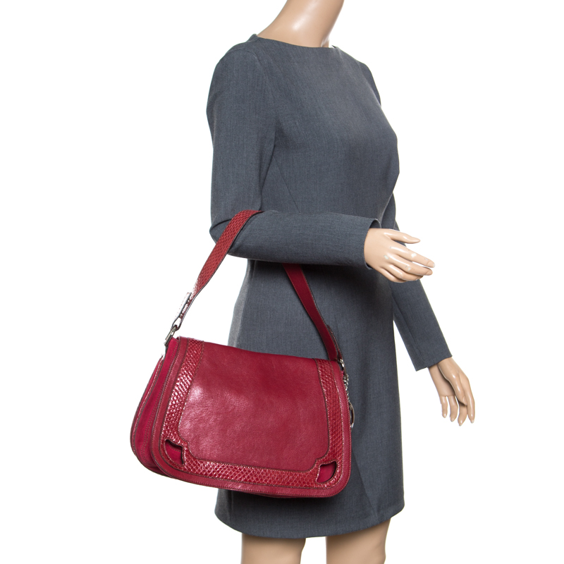 

Cartier Maroon Leather and Snakeskin Shoulder Bag, Red