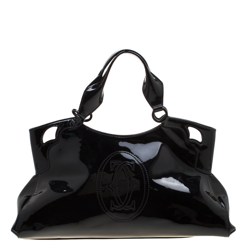 Pre Owned حقيبة يد كارتييه ماركلو دو كارتييه جلد لامع سوداء