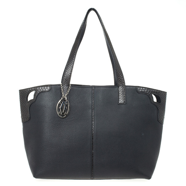 مملوكة مسبقًا Cartier Black Leather and Snakeskin Limited Edition "Marcello de Cartier" Tote