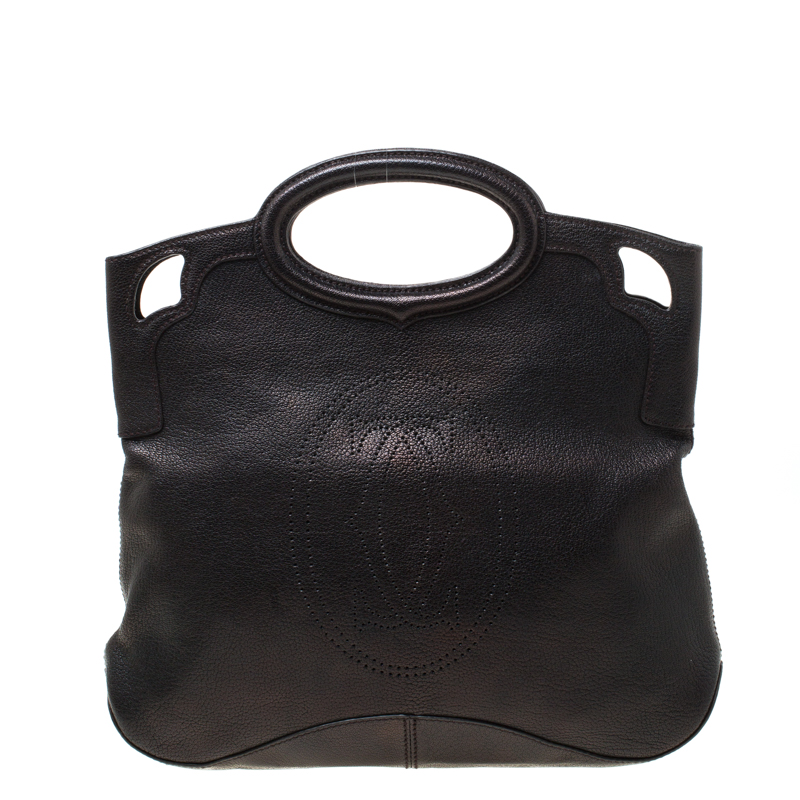 Pre Owned حقيبة كلتش كارتييه مارسيلو دو كارتييه حمالة معصم جلد أسود ميتاليك