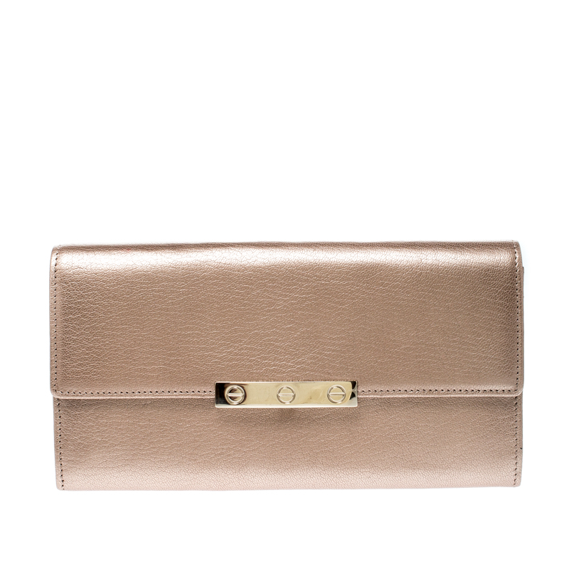 مملوكة مسبقًا Cartier Metallic Peach Leather Continental Wallet
