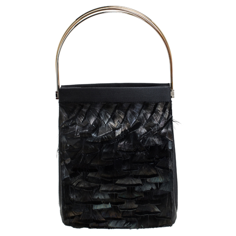 مملوكة مسبقًا Cartier Black Satin and Feather Small Trinity Cage Bag