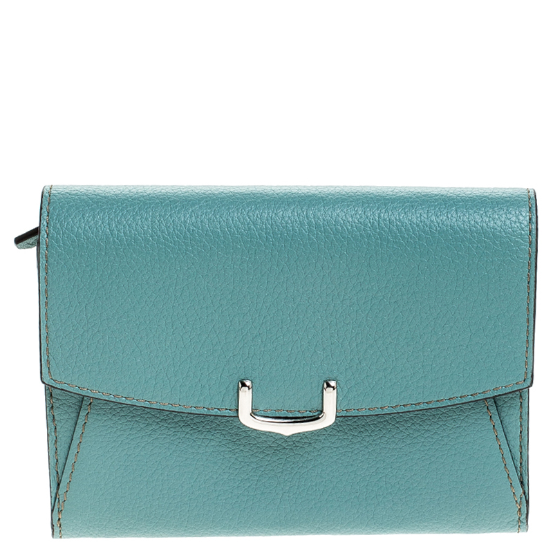 Pre Owned Cartier Sky Blue Leather C de Cartier Compact Wallet