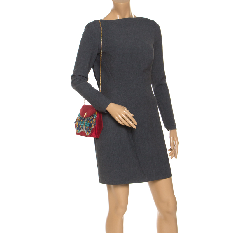 

Cartier Red Floral Printed Fabric Chain Shoulder Bag