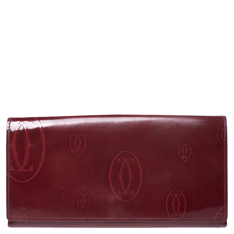 مملوكة مسبقًا Cartier Maroon Patent Leather Happy Birthday Continental Wallet