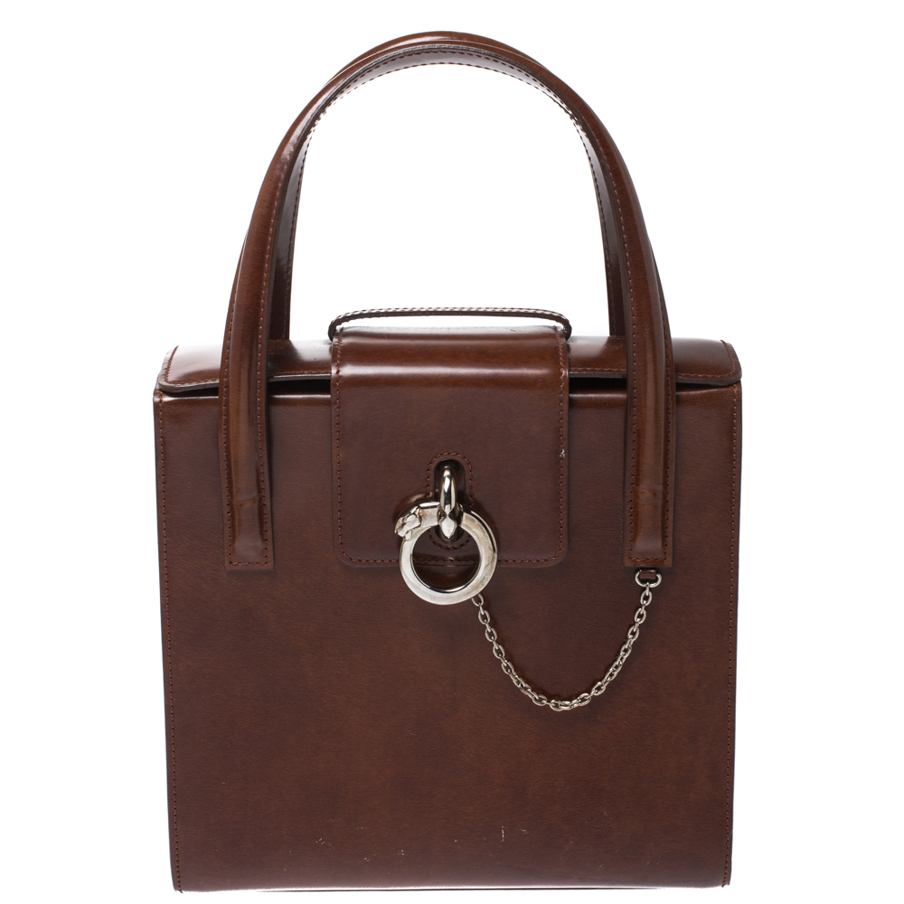 مملوكة مسبقًا Cartier Brown Patent Leather Panthere Box Satchel