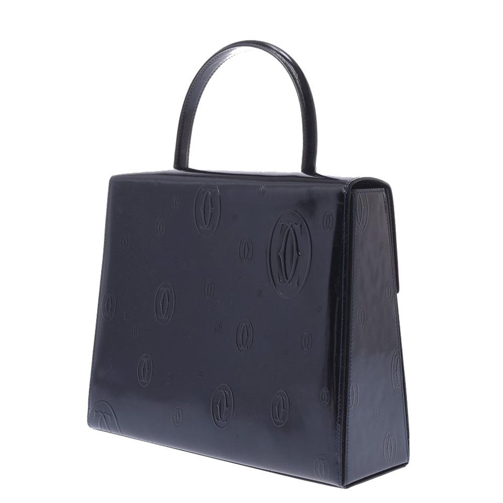 

Cartier Navy Blue Embossed Leather Happy Birthday Top Handle Bag