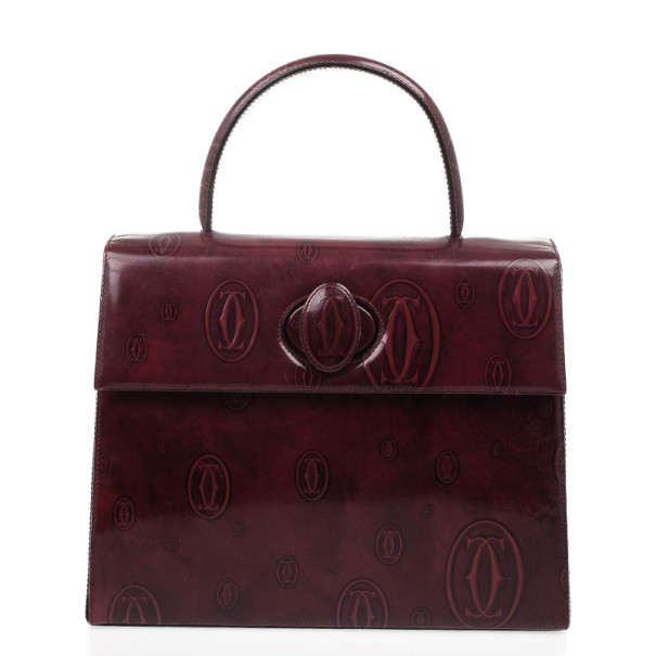 Pre Owned Cartier Burgundy Patent Leather Happy Birthday Top Handle Bag
