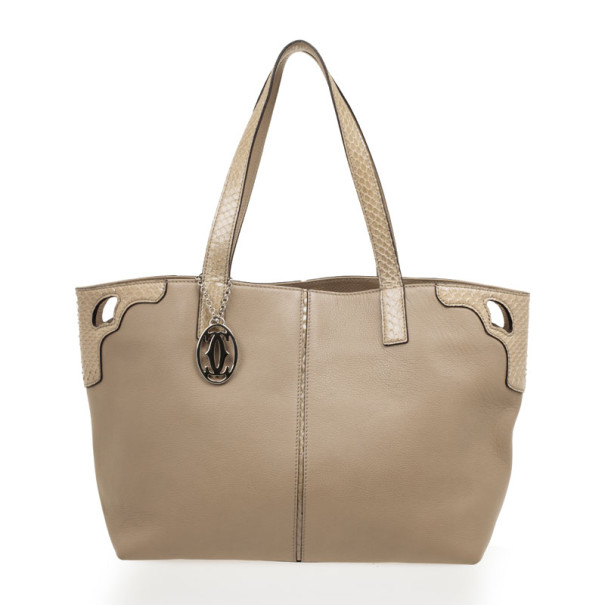 Pre Owned Cartier Beige Canvas & Snakeskin Limited Edition 'Marcello De Cartier' Tote
