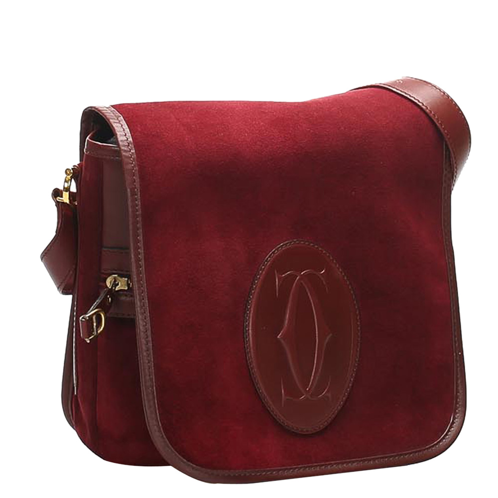 

Cartier Burgundy Leather/Suede de Cartier saddle Crossbody Bag, Red