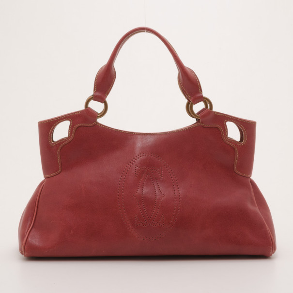 Pre Owned Cartier Red Leather Marcello De Cartier Small Handbag 